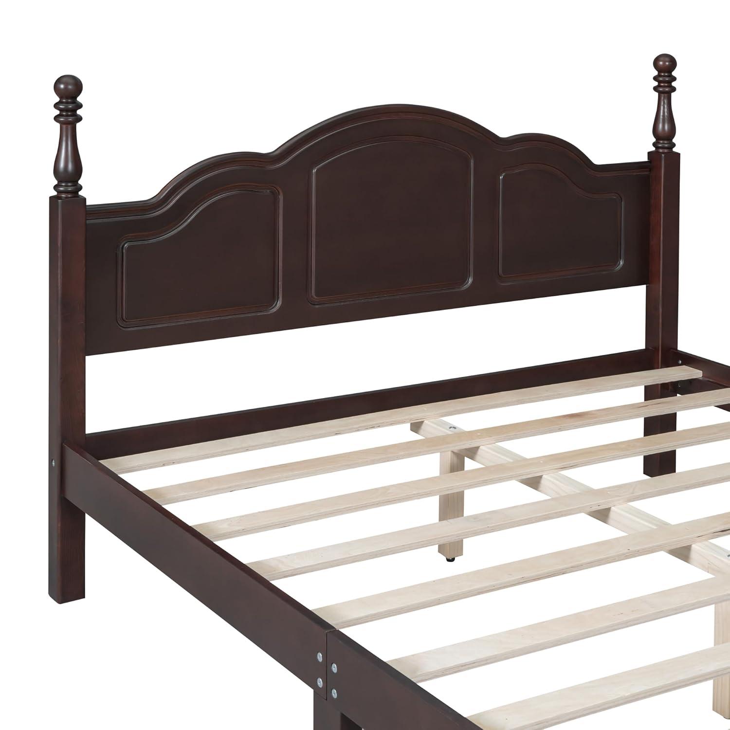 Queen Size Wood Platform Bed Frame,Retro Style Platform Bed Frame for Boys Girls Kids Adults Toddler with Wooden Slat Support,Dark Walnut