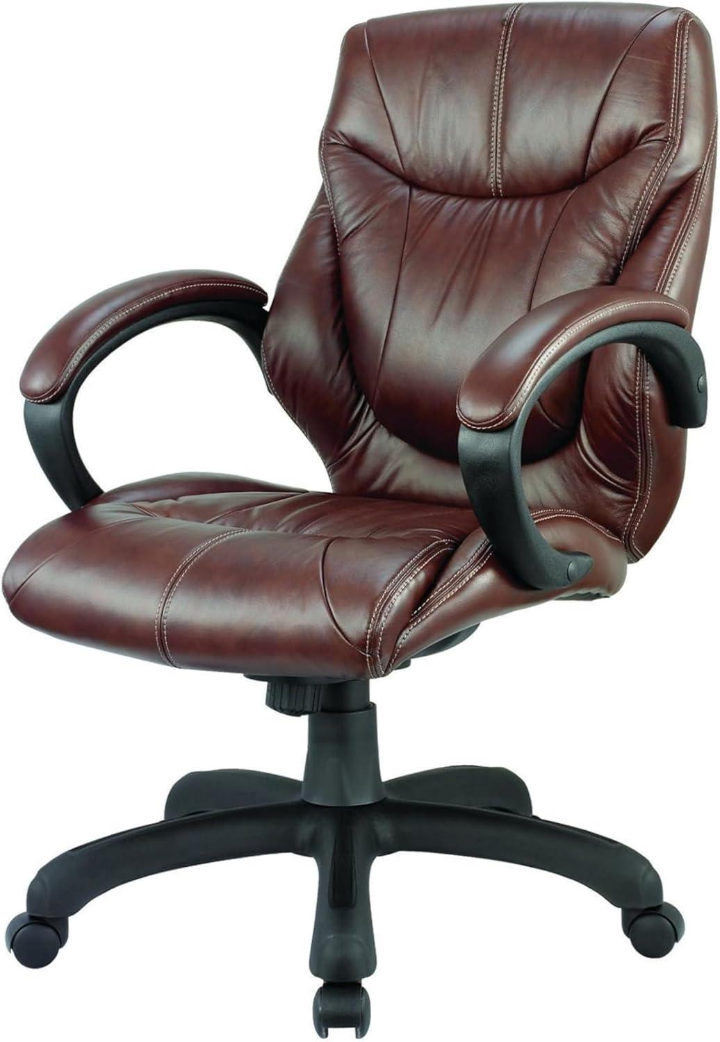 Nicer Furniture  Middle Back Real Leather Executive Chair, Brown