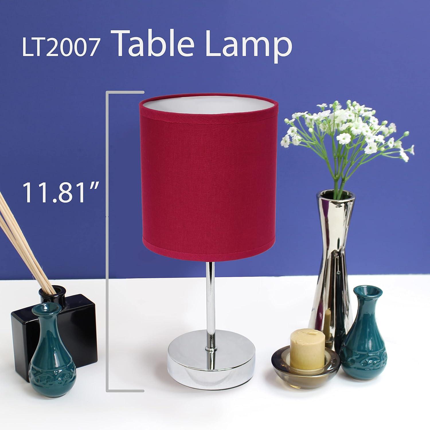 Simple Designs 11.81" Basic Chrome Mini Table Lamp with Fabric Shade, Wine Red