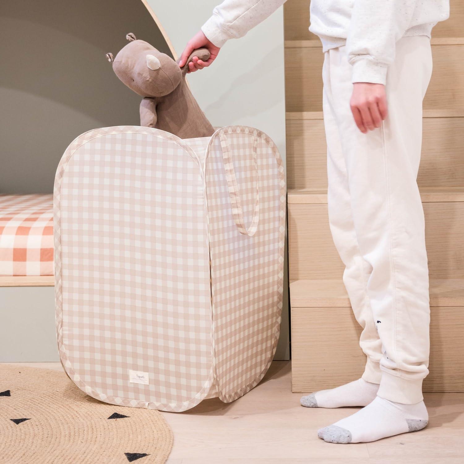 3 Sprouts Baby & Kids Recycled Fabric Pop-up Laundry Hamper - Gingham Beige