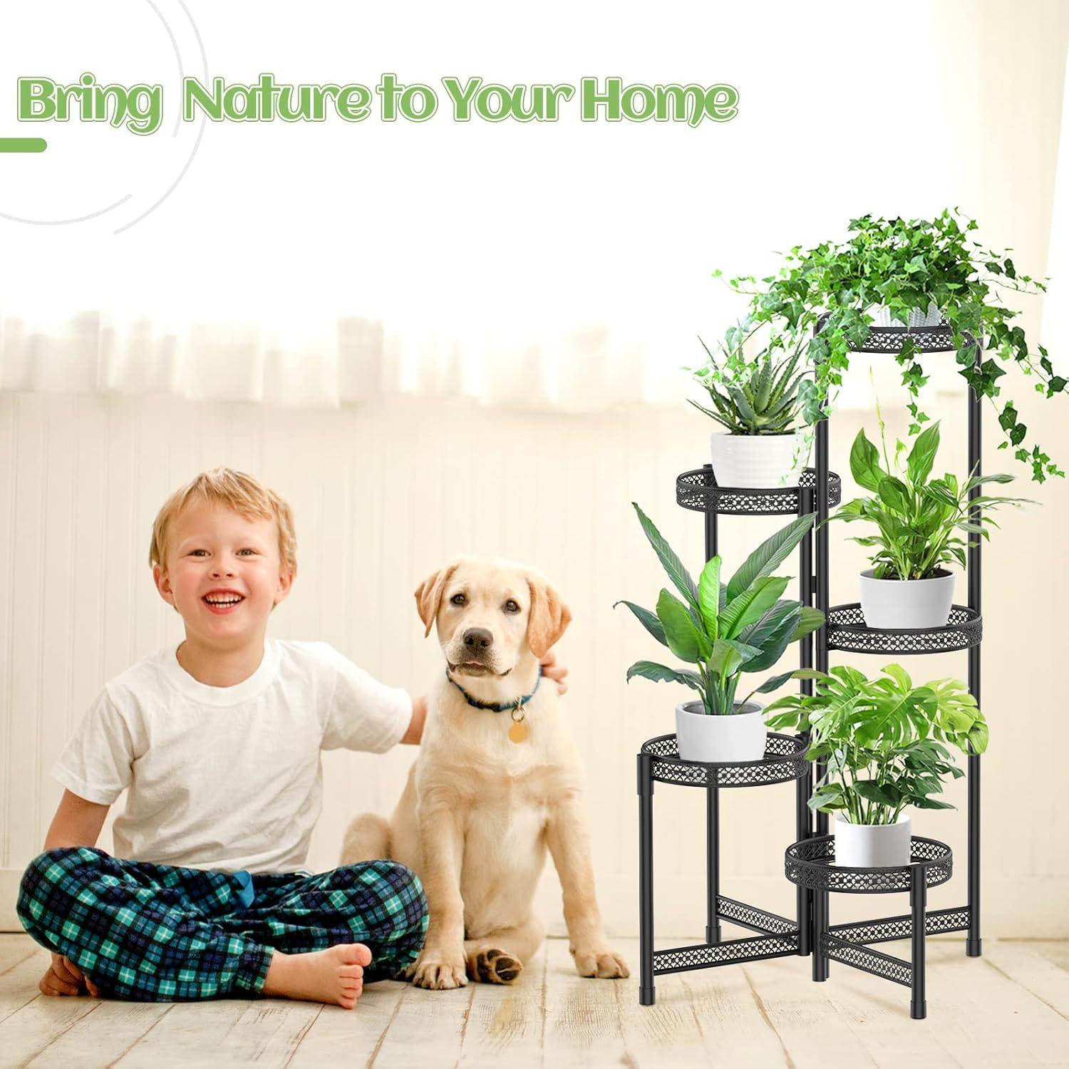 Black Wrought Iron 5-Tier Foldable Plant Stand