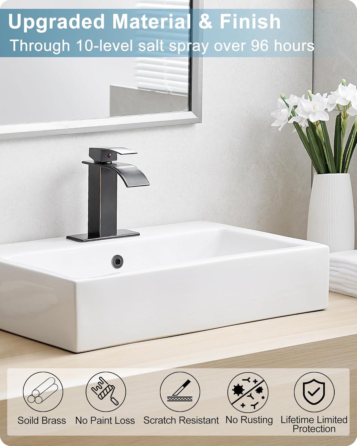 VIBRANTBATH Waterfall Low-Arc Single Hole Bathroom Faucet 6021-ORB