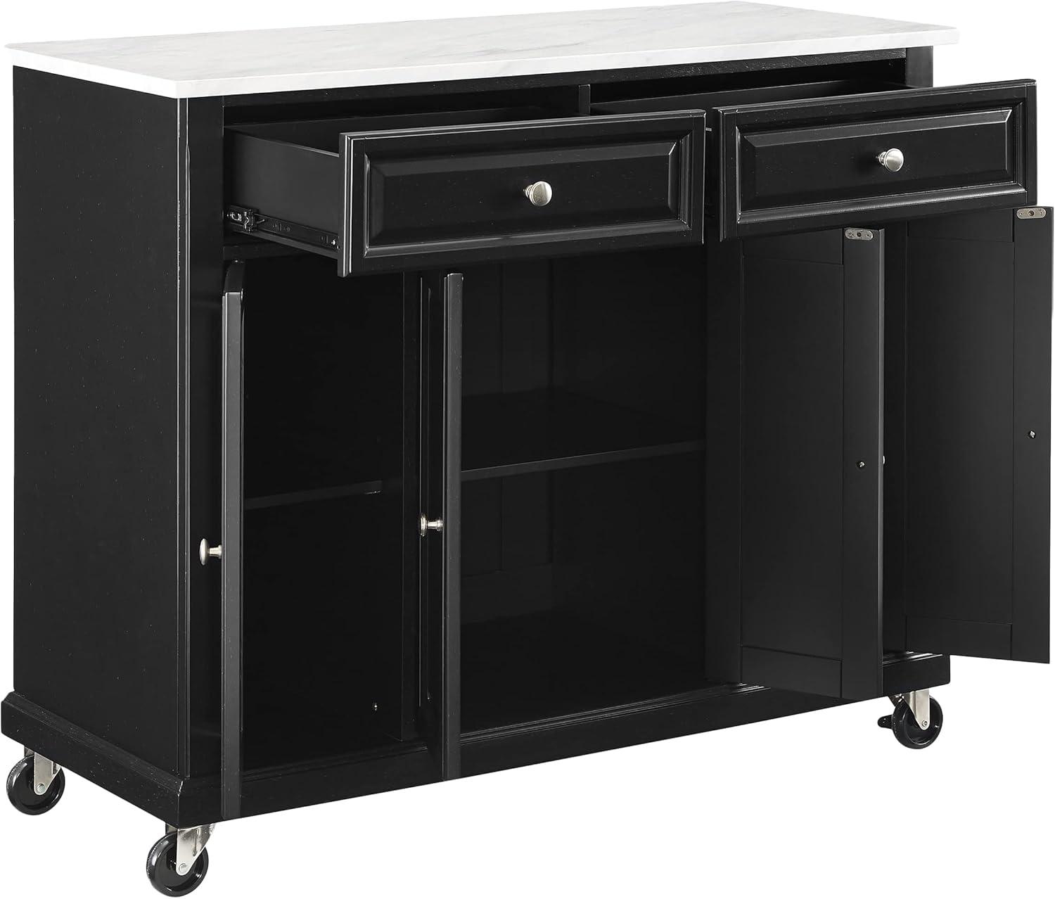 Avery Distressed Black Kitchen Island with Faux-Marble Top