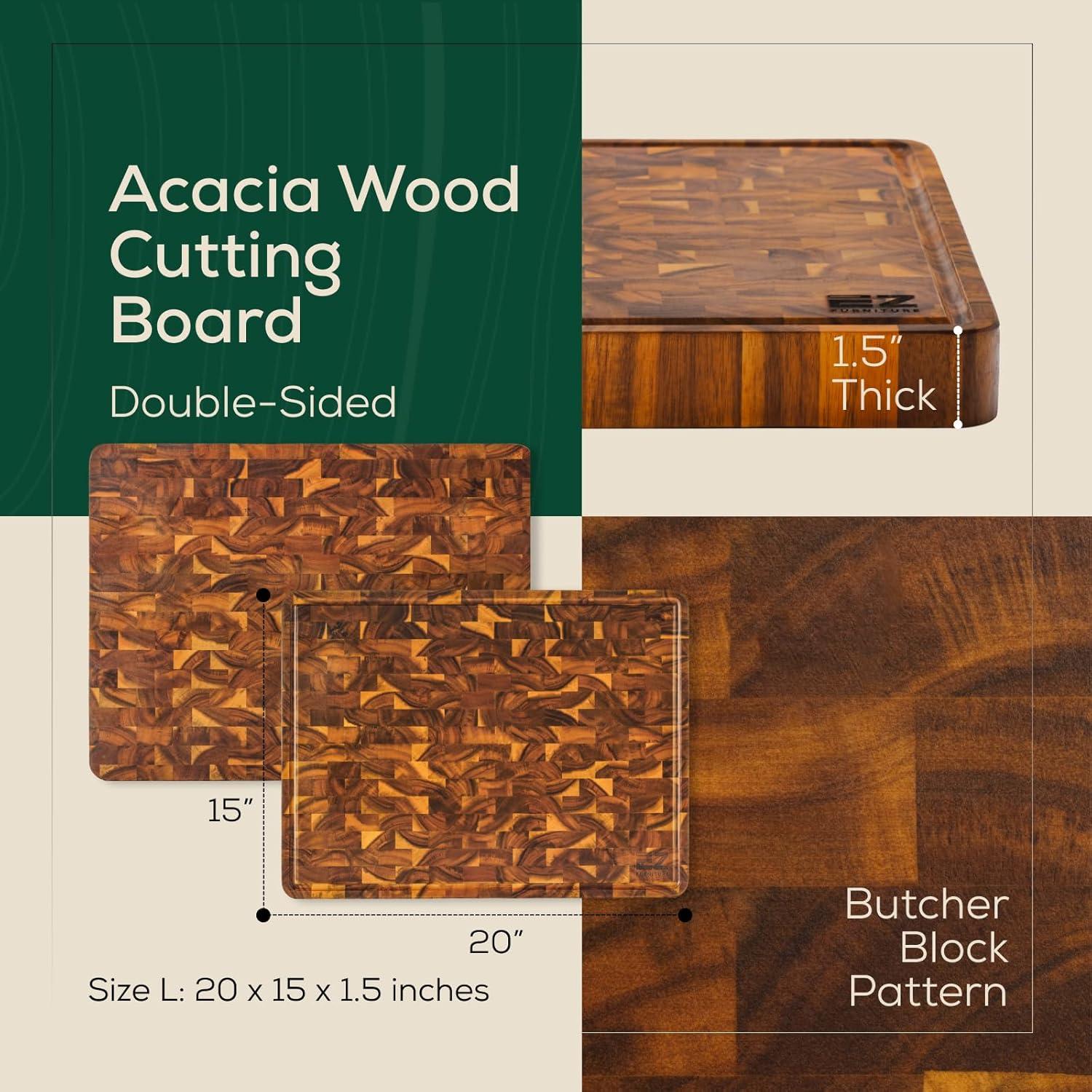 20" x 15" x 1.5" Inch Acacia Wood Cutting Board, End Grain with Juice Groove and Handles, Knife Friendly, Suitable for Chopping, Aesthetics for The Kitchen