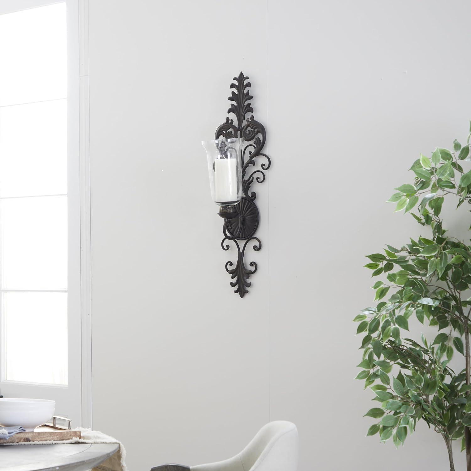 DecMode Bronze Glass Wall Sconce with Scroll Designs
