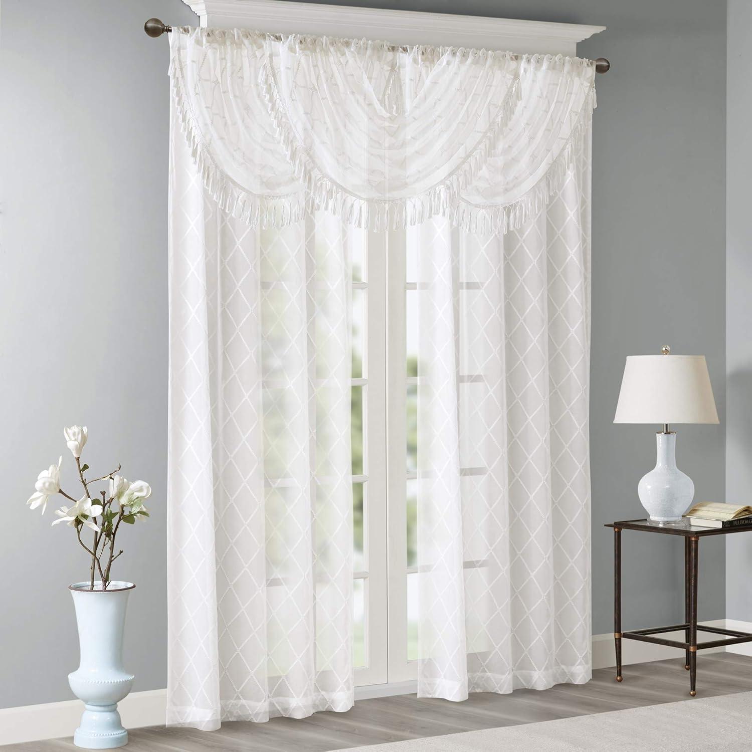 Madison Park Irina Diamond Sheer Embroidered Waterfall Valance