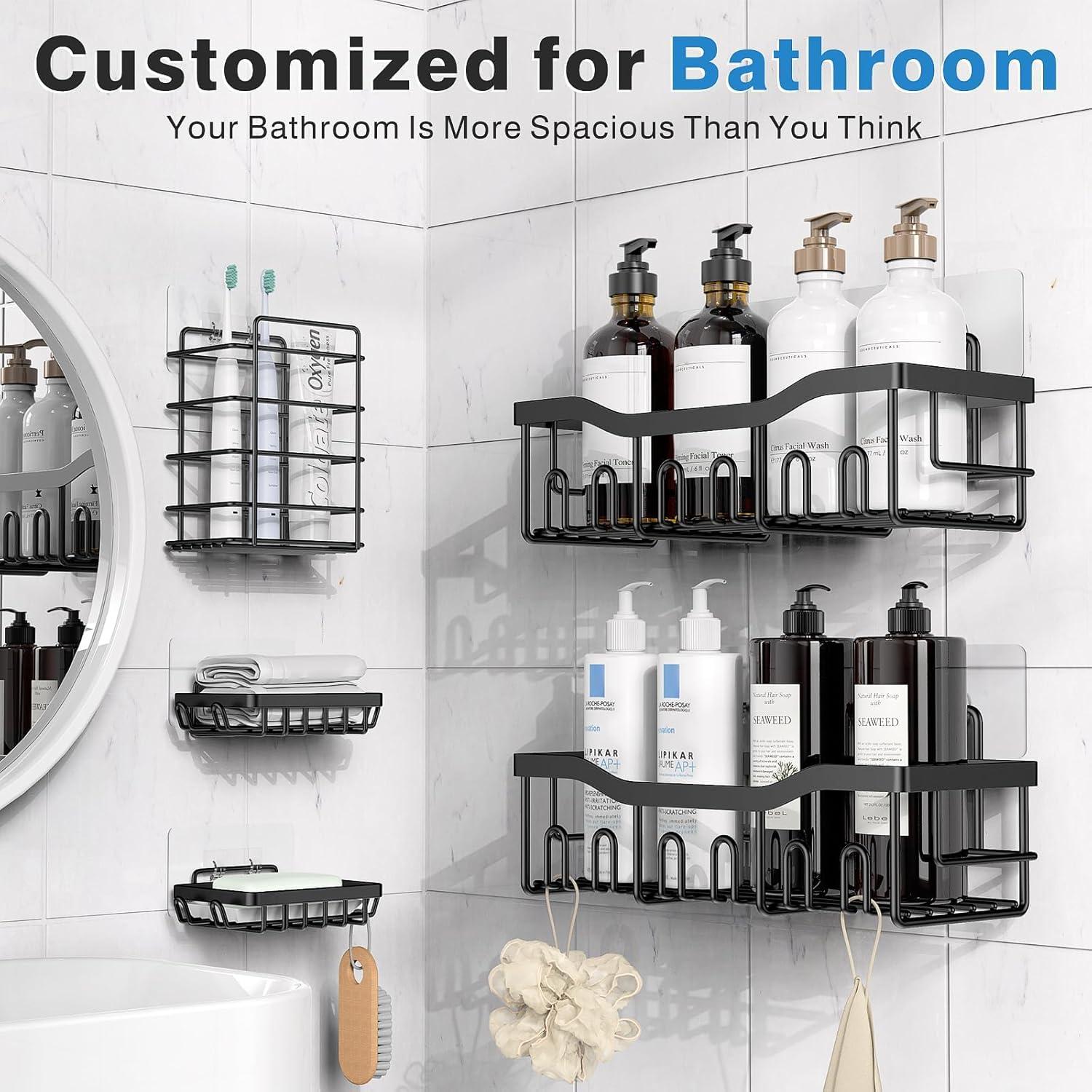 Shower Caddy 5 Pack,Adhesive Shower Organizer for Bathroom Storage&Home Decor&Kitchen,No Drilling,Large Capacity,Rustproof Stainless Steel Bathroom Organizer,Shower Shelves for Inside Shower-Standard