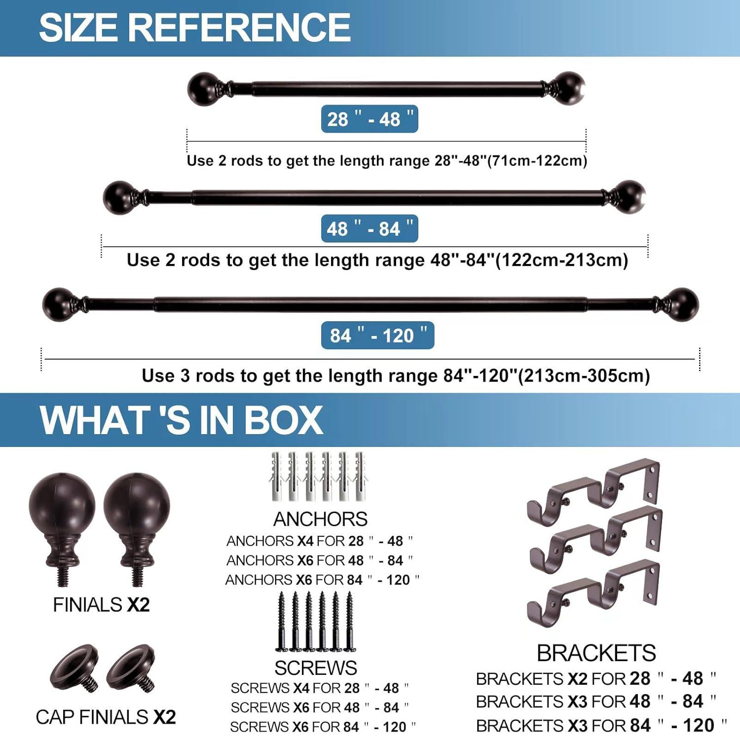 Oil-Rubbed Bronze Adjustable Double Curtain Rod Set, 28-48 inch