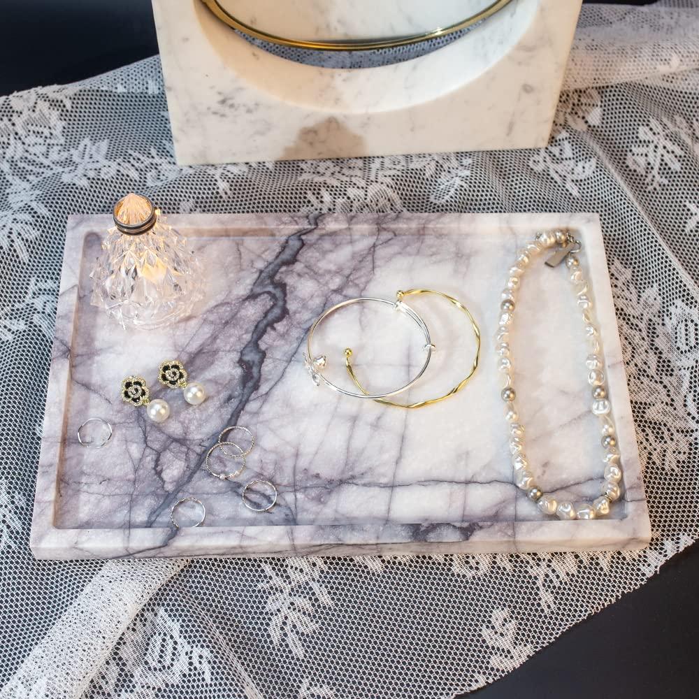 Real Luxurious Vanity Tray Natural Genuine Marble Storage Tray for Home Decor Stone Tray for Bathroom/Kitchen/Vanity/Dresser Non-Resin/Non-Ceramic(Lilac)