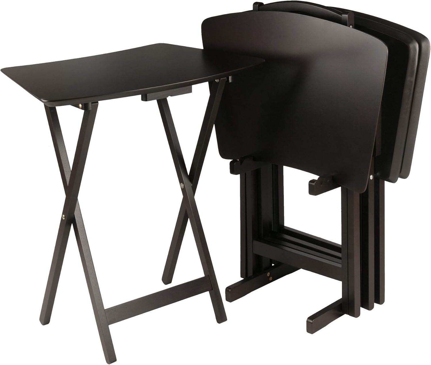 5pc Anila Fan Shape Snack Table Coffee - Winsome: Solid Wood Folding Tables, Beveled Edges, Storage Rack