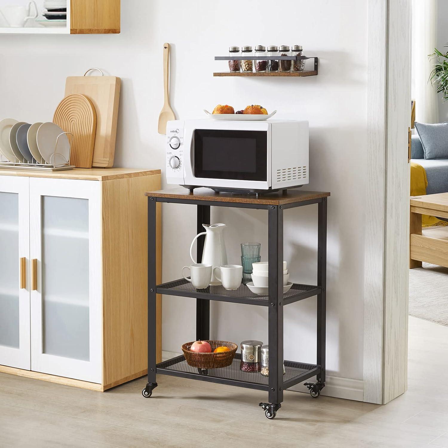 Rustic Brown and Black 3-Tier Industrial Serving Cart with Storage