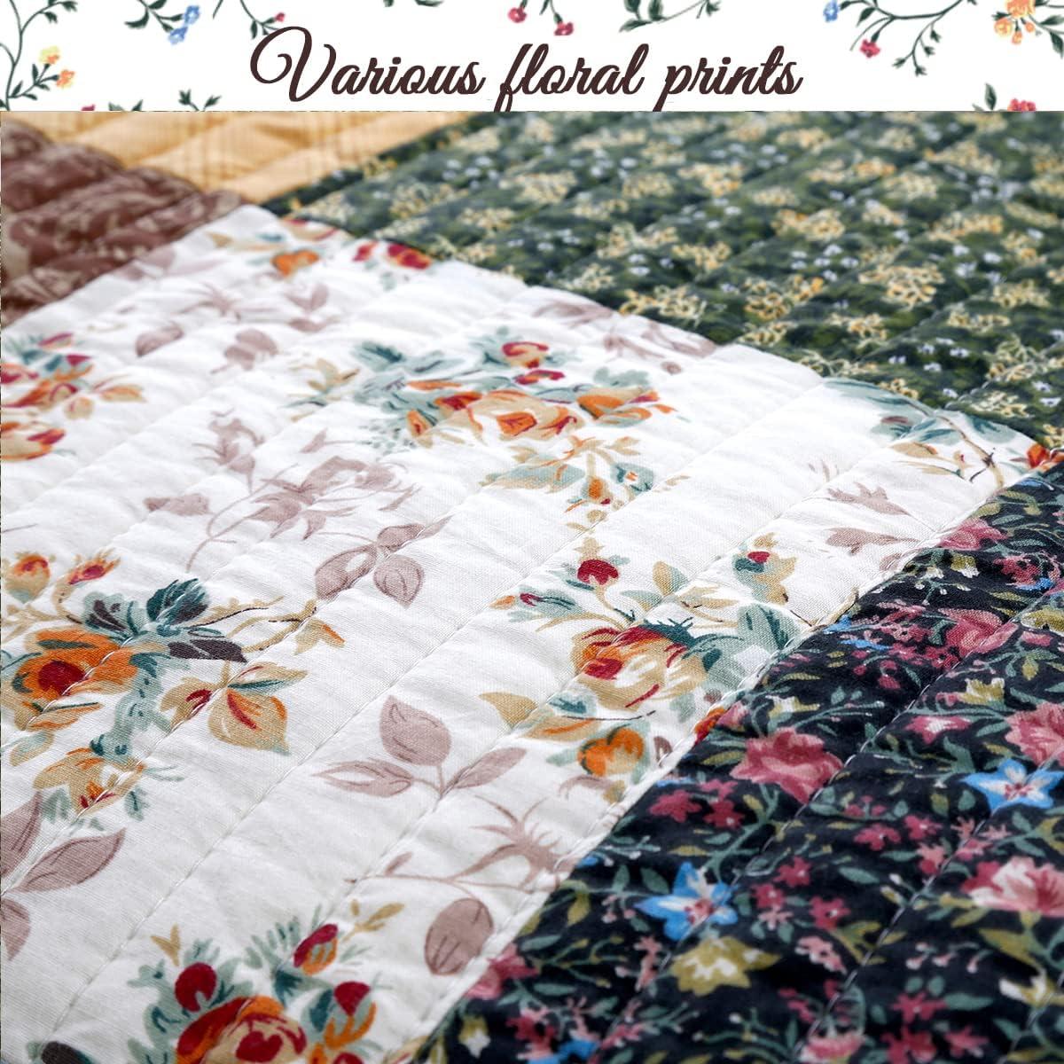 King Size Brown and Green Cotton Patchwork Quilt Set