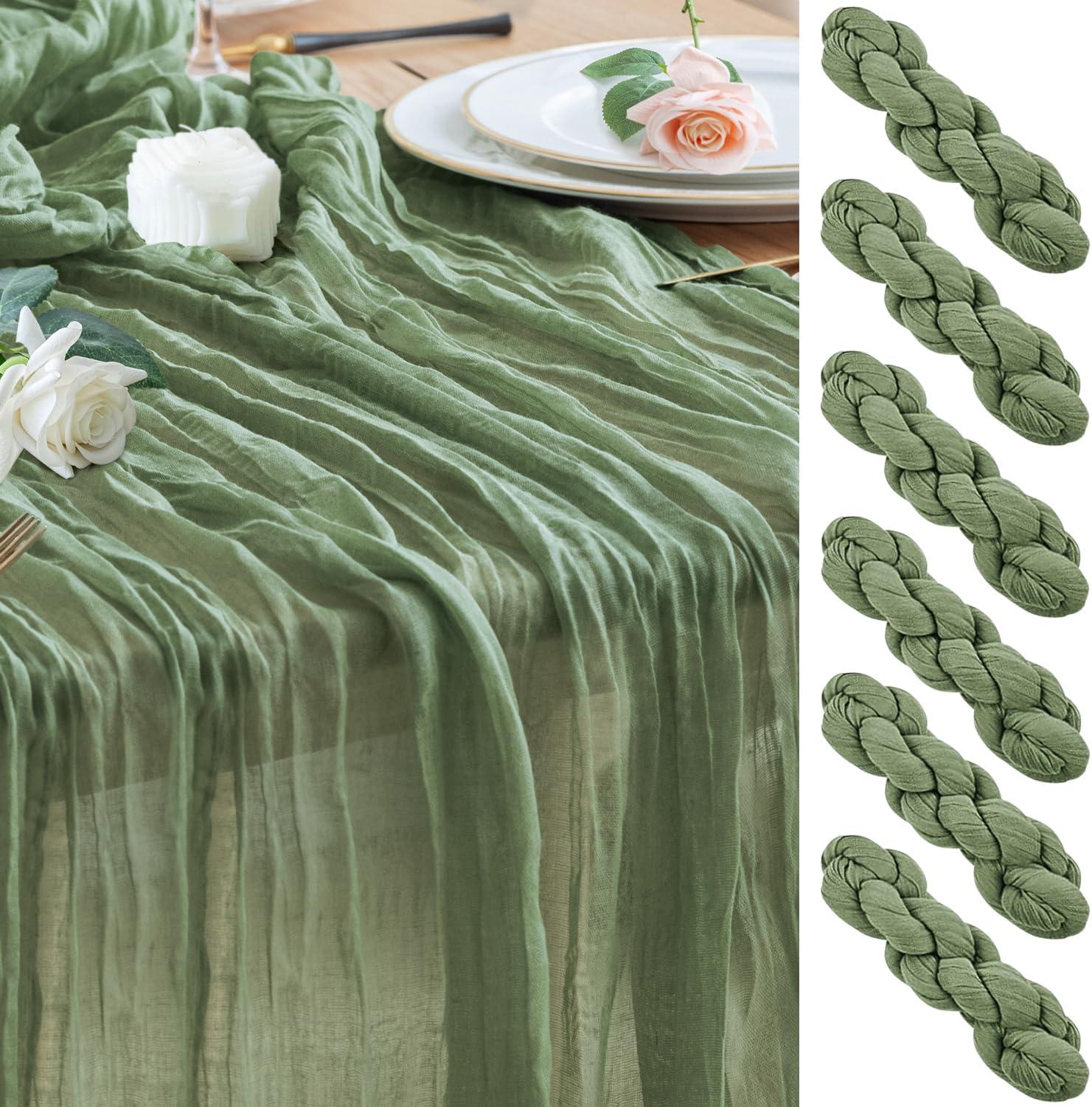 Mint Green Cheesecloth Table Runner 6 Pack 35" Boho Gauze Runner 120 inches Long Tablecloth Runner Rustic Sheer Fabric Bulk for Baby Shower Wedding Bridal Birthday Party Table Decorations