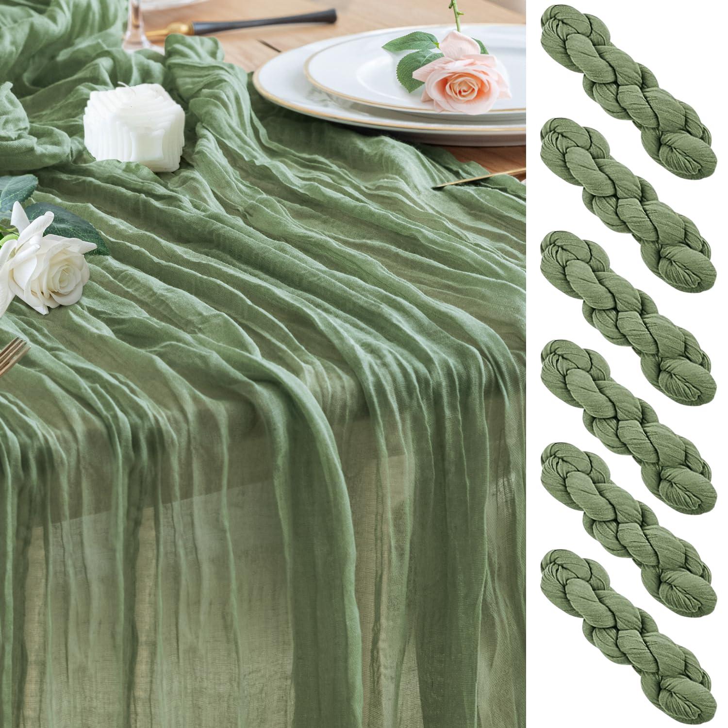 Mint Green Cheesecloth Table Runner 6 Pack 35" Boho Gauze Runner 120 inches Long Tablecloth Runner Rustic Sheer Fabric Bulk for Baby Shower Wedding Bridal Birthday Party Table Decorations