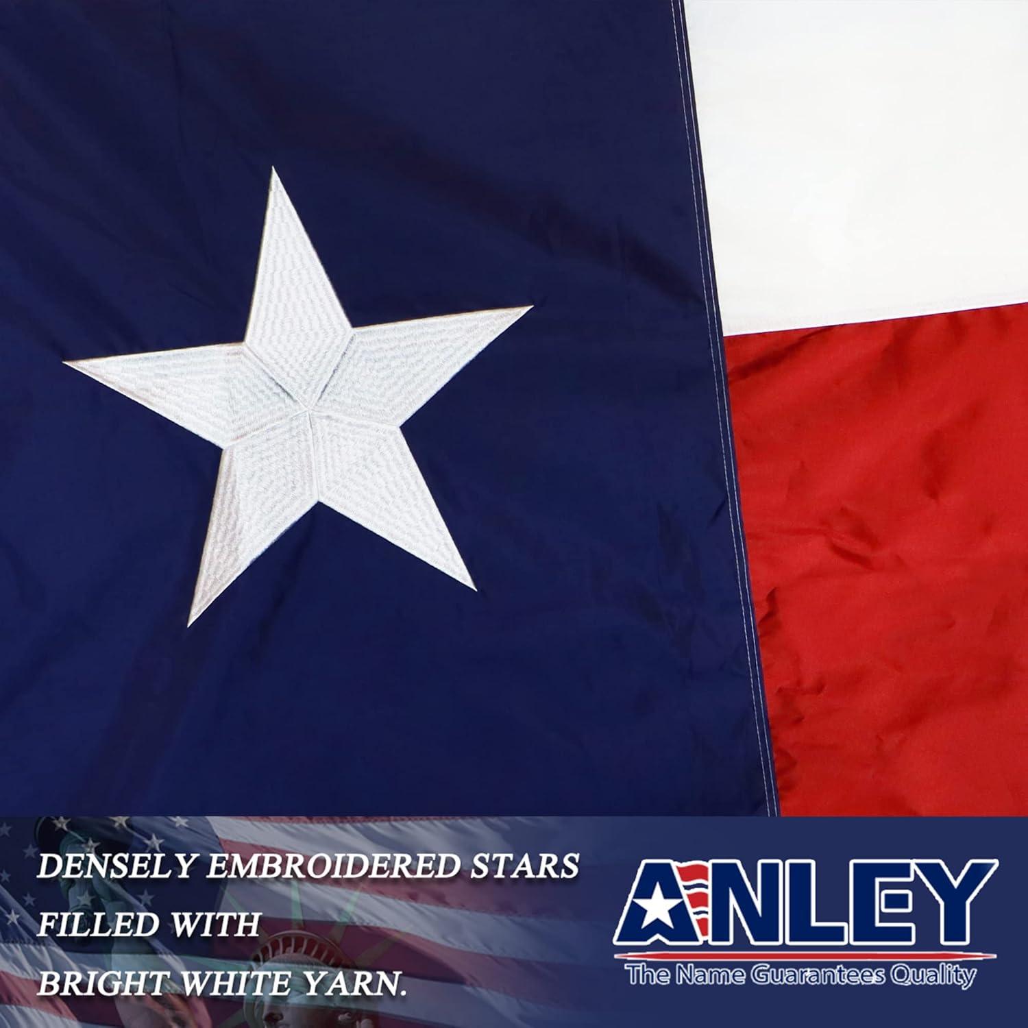 Anley EverStrong Series Embroidered Texas State Flag 3x5 Ft - Nylon Lone Star Flags with Brass Grommets