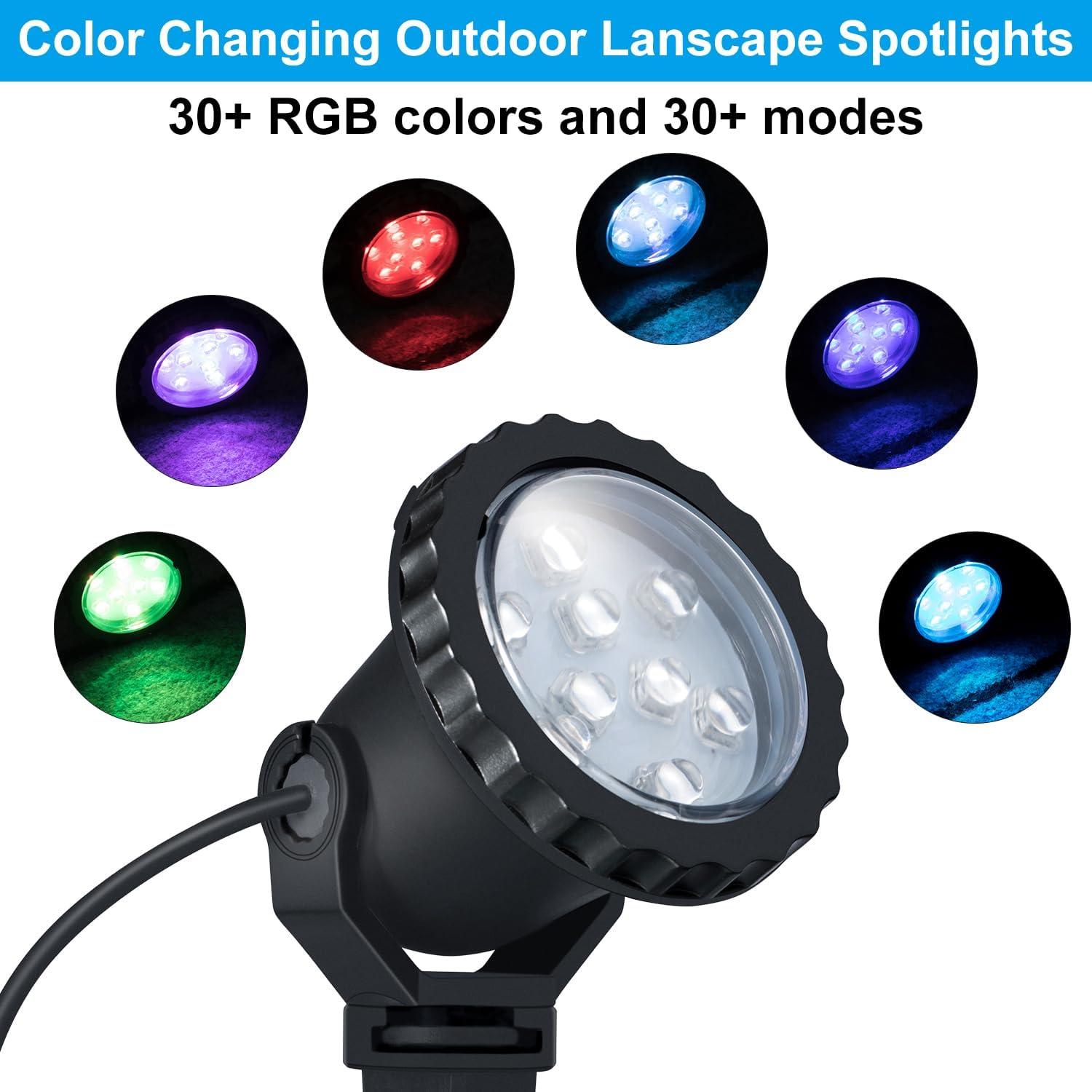 12W Black RGB LED Pathway Spotlights with Remote, 4 Pack