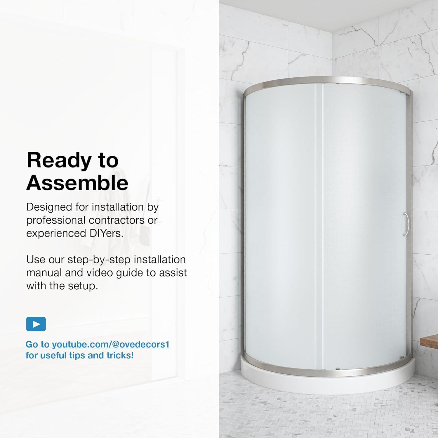 Ove Decors OVE Decors Breeze Premium 33 in. Round Shower Kit w/ Frosted, Base in Chrome Finish BREEZE 32 FROSTED GLASS KIT