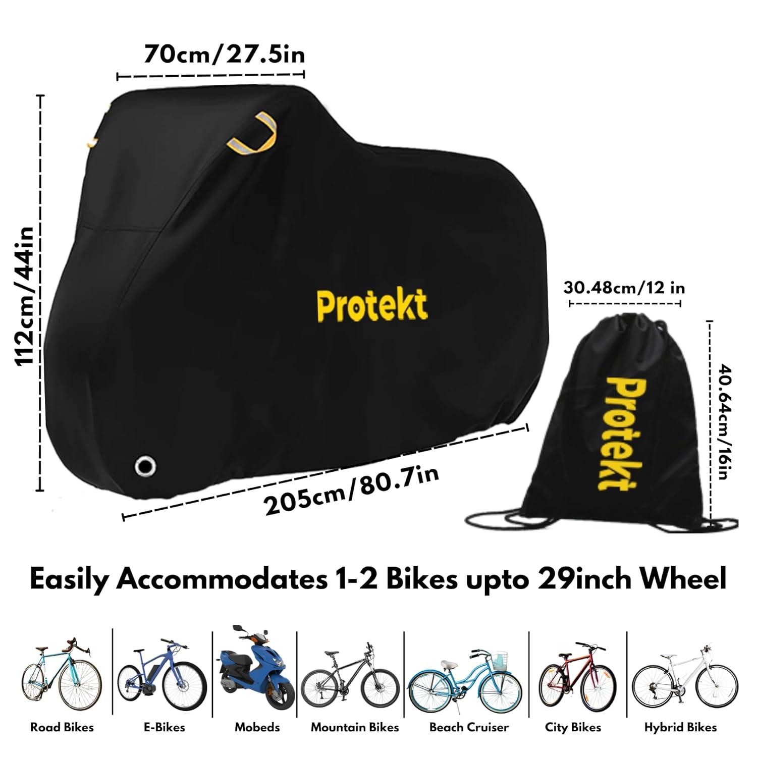 Protekt Bike Cover for 1-2 Bikes - Stationary Heavy Duty Bike Covers for Outdoor Storage | Rain Dust Resistant, UV Coated Bike Cover Waterproof with Lock Holes & Storage Bag for Bicycle Cover/E-Bikes