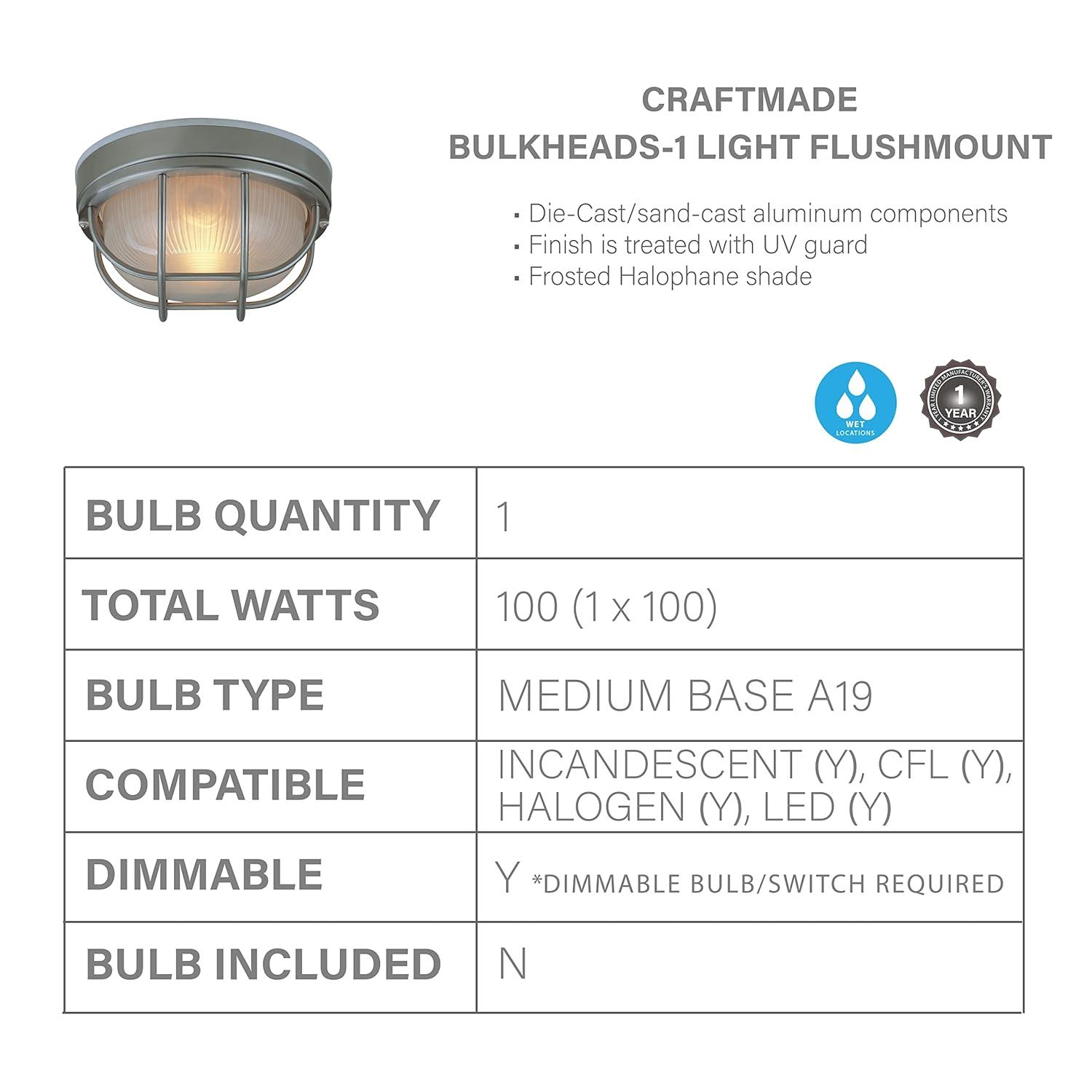 Cast Aluminum 1 - Bulb Outdoor Bulkhead Light
