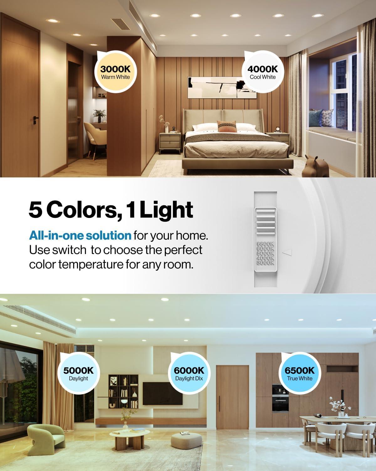 White 6-Inch Selectable LED Recessed Lighting with Smooth Trim