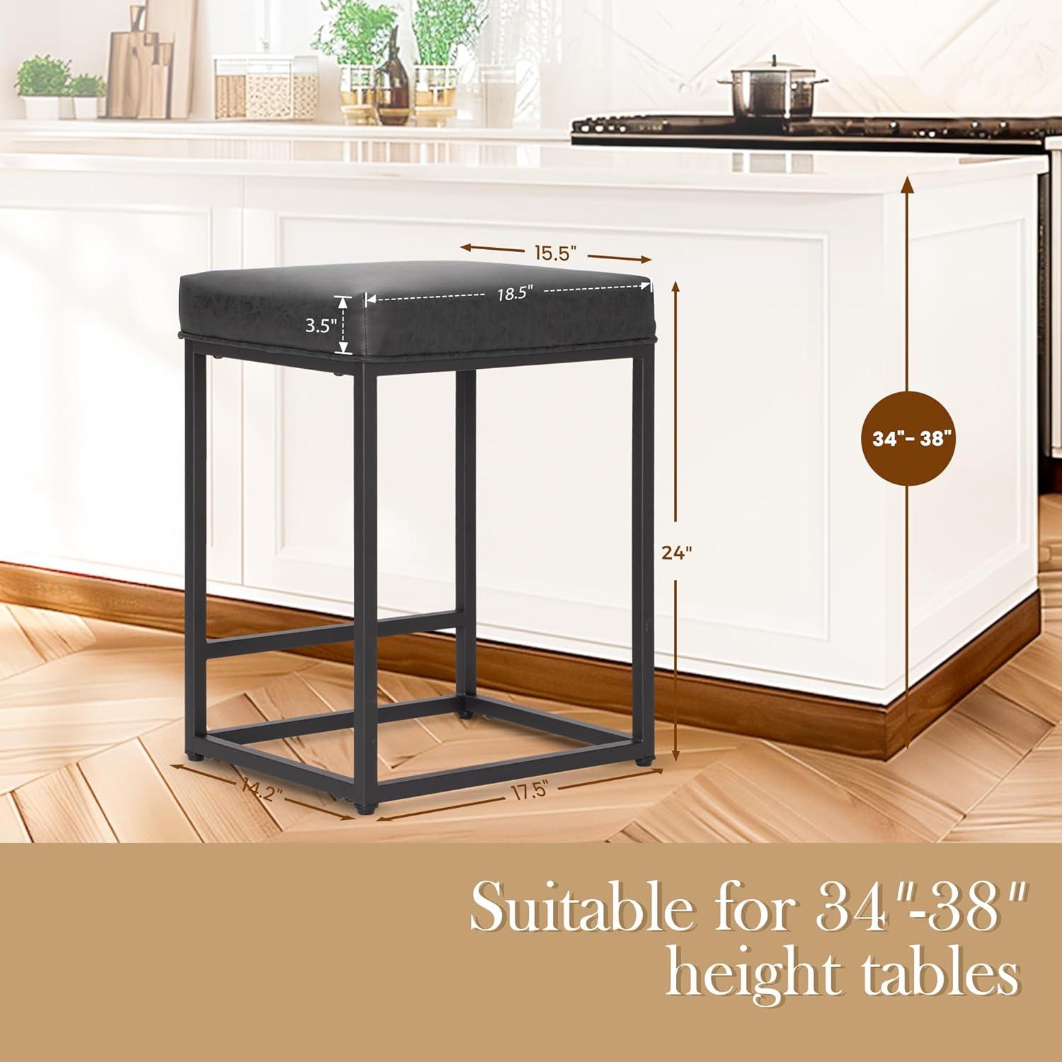 Lorelia Set of 2 Black 24 Inch Backless Counter Bar Stools Faux Leather Seat for Kitchen