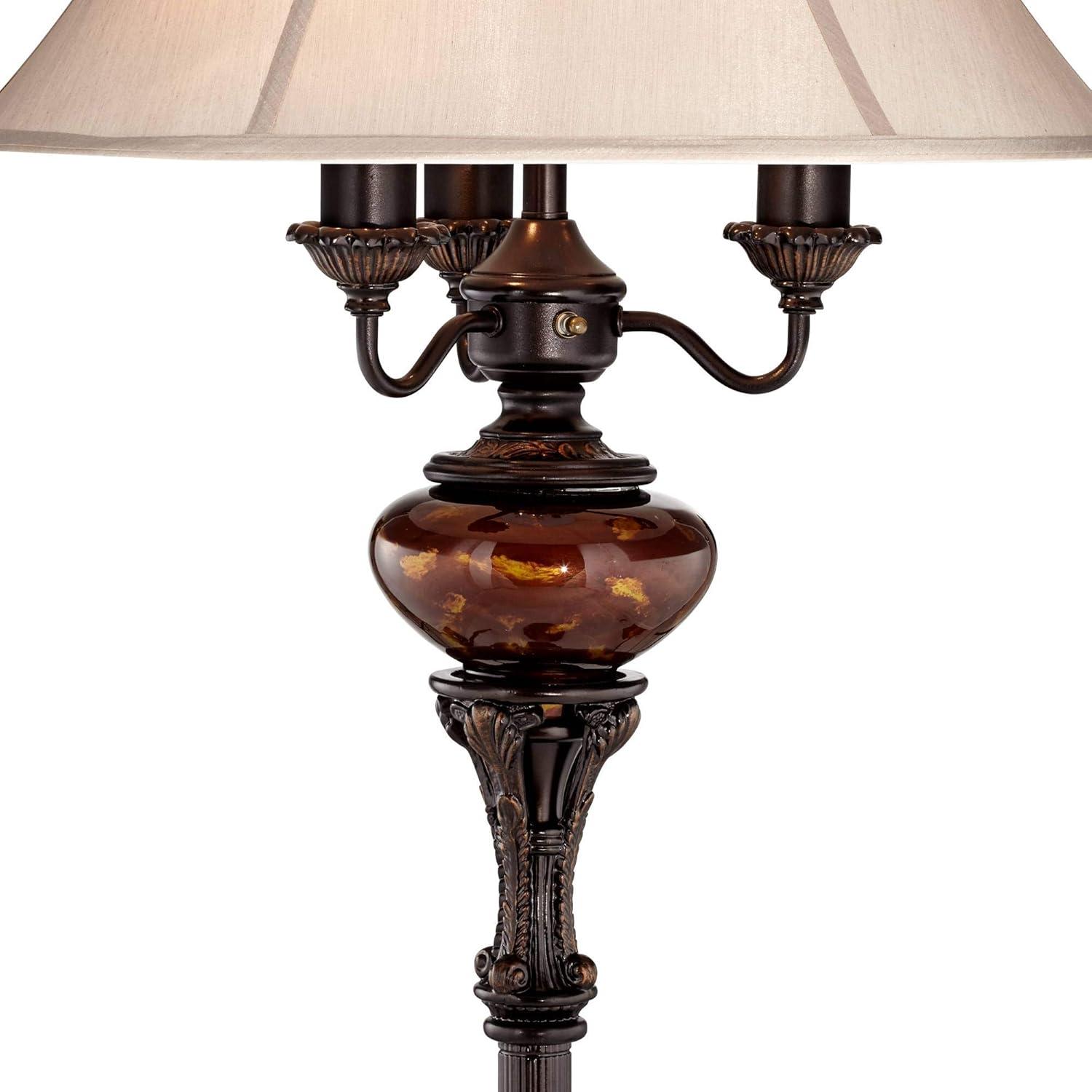 Barnes and Ivy Traditional Floor Lamp 4-Light 63" Tall Lush Bronze Tortoise Glass Font Bell Shade for Living Room Reading Bedroom Office