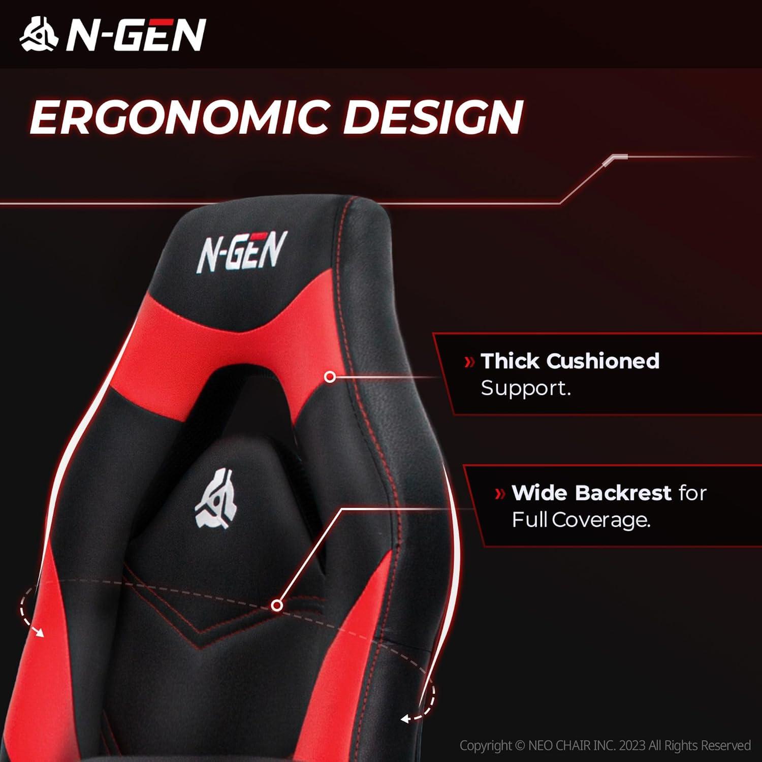 N-GEN Adjustable Ergonomic Faux Leather Swiveling PC & Racing Game Office Desk Chair with Flip-Up Arms