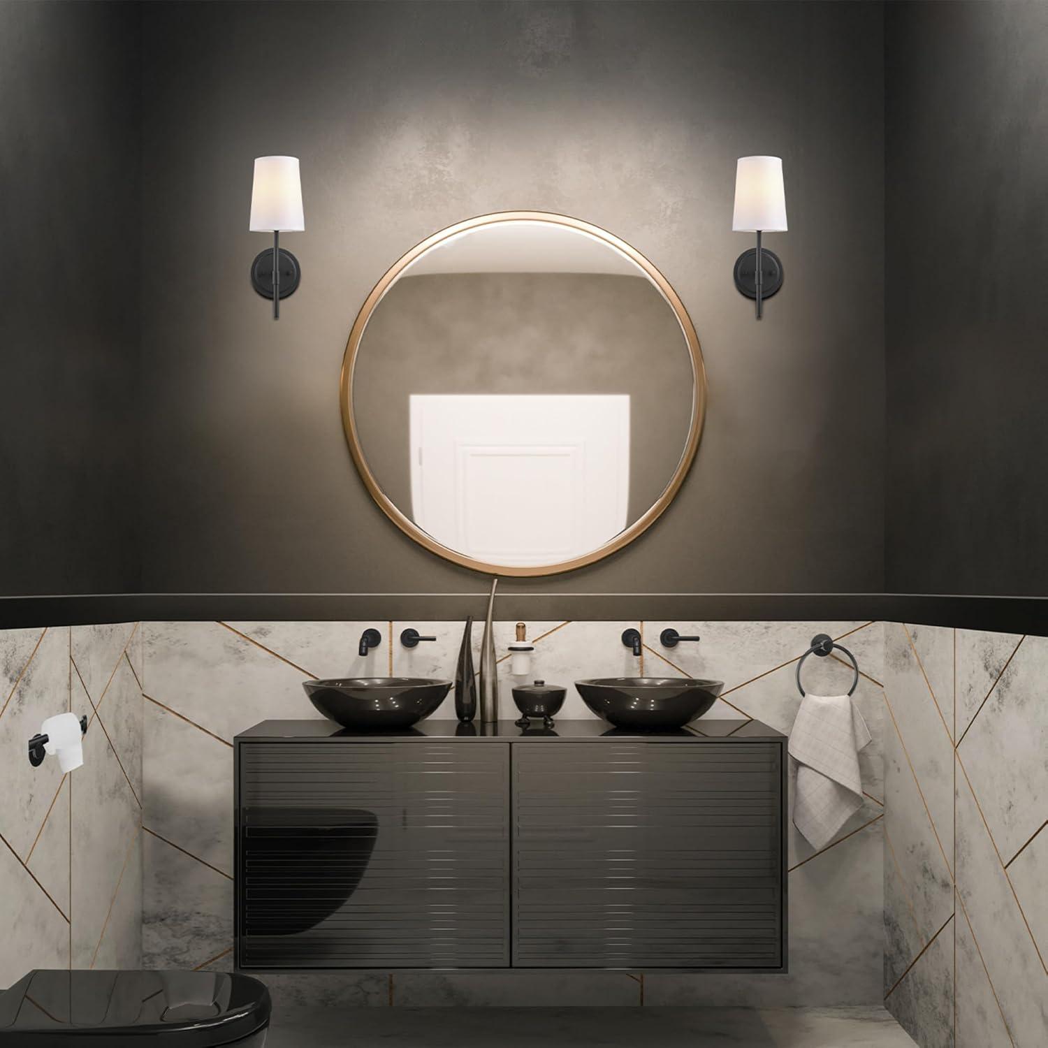 1-Light Clarissa Wall Sconce Matte Black with Fabric Shade White - Globe Electric: ETL Listed, Linen Shade, Metal Body