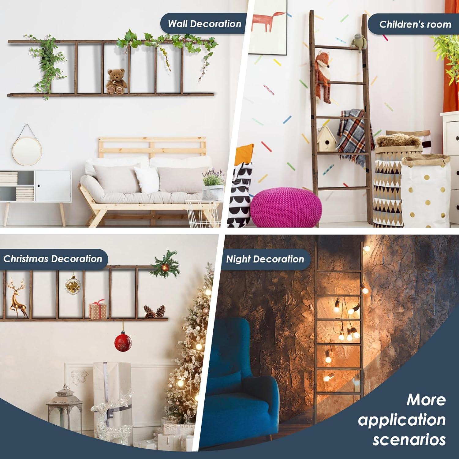 Acacia Wood Blanket Ladder, Rustic Towel Quilt Throw Clothes Blanket Ladders for The Living Room, Bedroom, Nursery Stand Holder, Wooden Decorative Ladder for Blankets Rack Farmhouse Home Decor