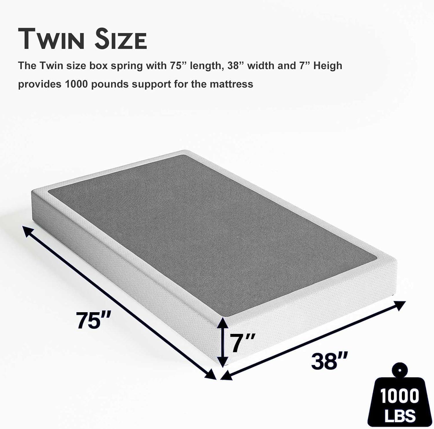 7 in. H Twin Box Spring, Heavy-Duty Metal Structure with Fabric Cover, Easy Assembly, Mattress Foundation
