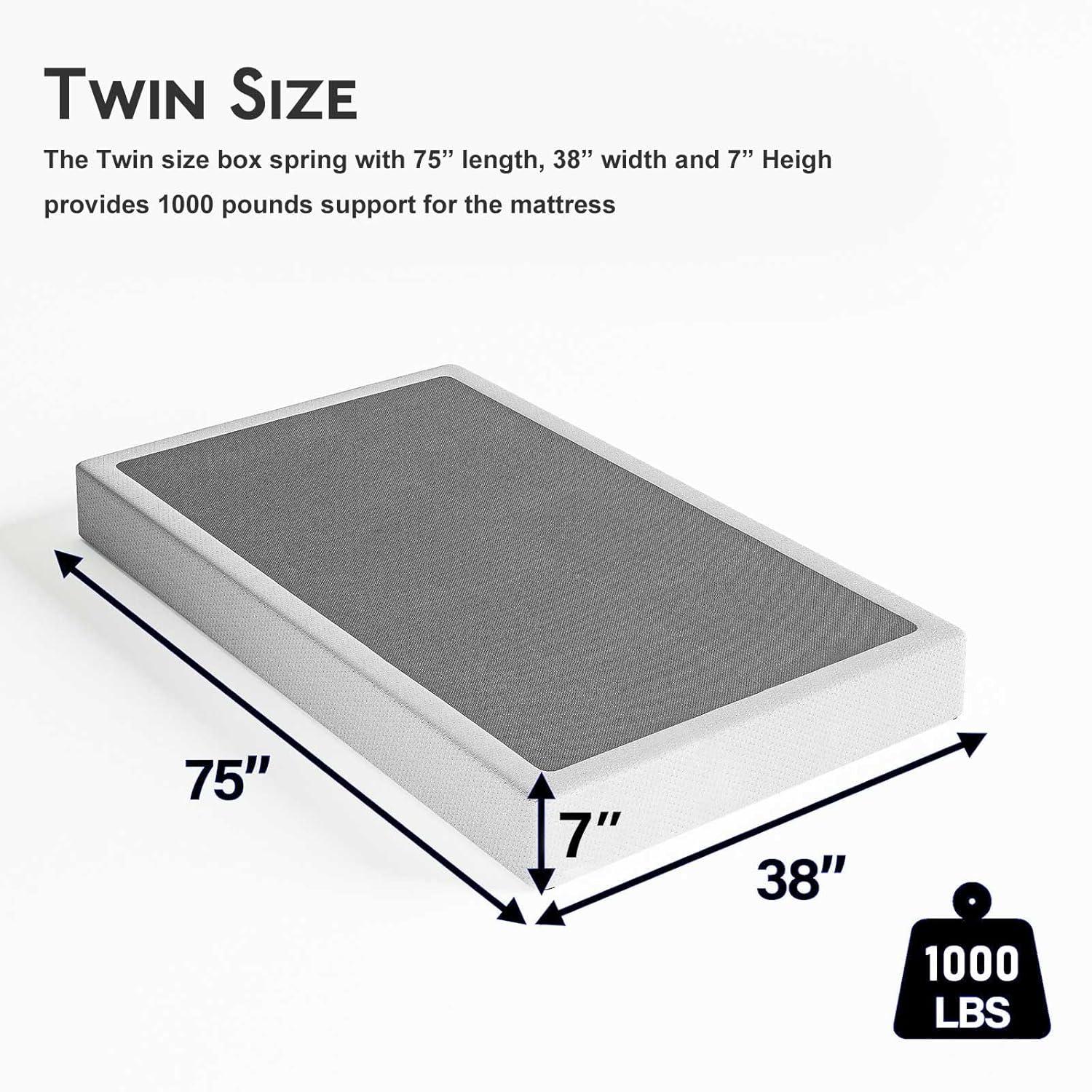 7 in. H Twin Box Spring, Heavy-Duty Metal Structure with Fabric Cover, Easy Assembly, Mattress Foundation