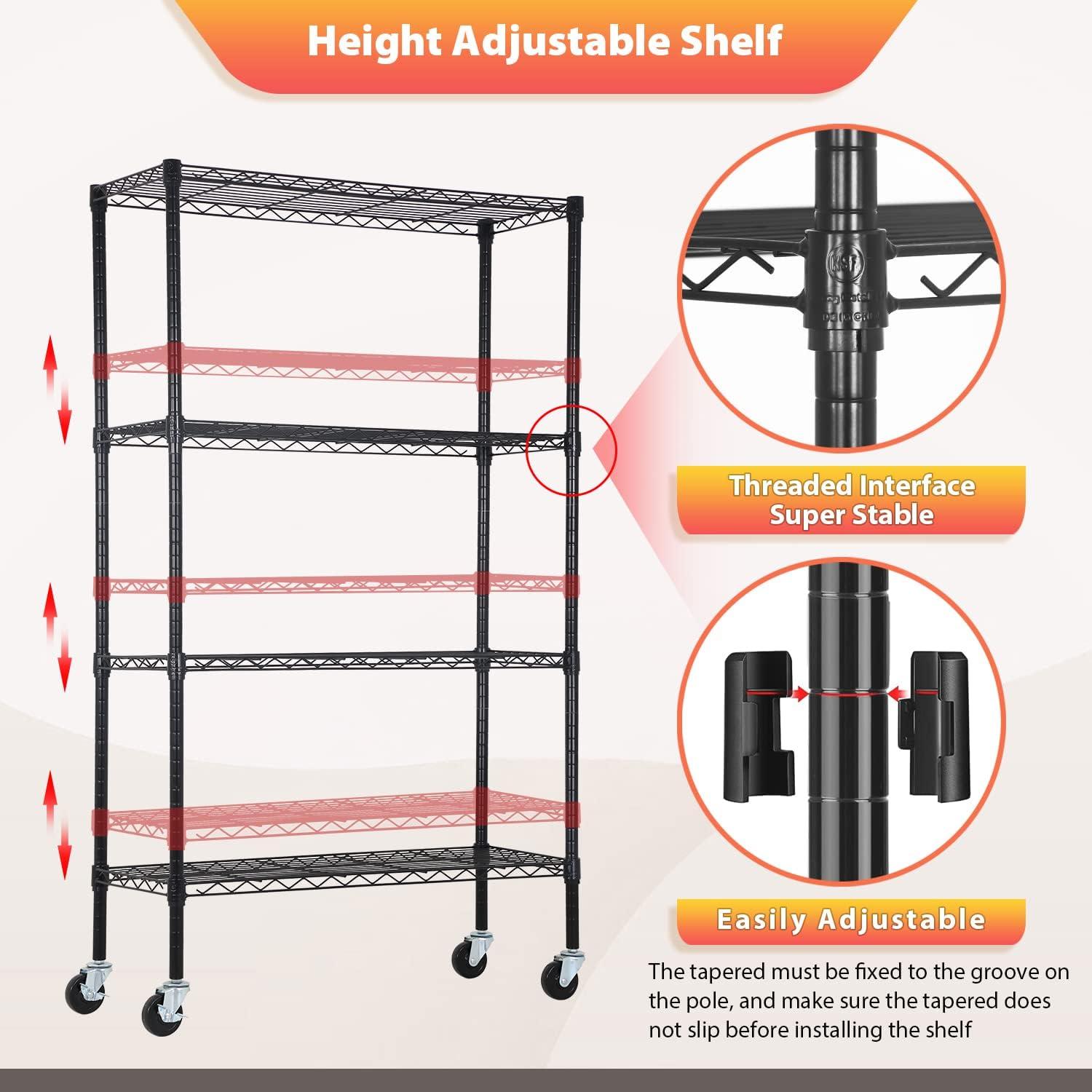 Killeryuki Chrome Storage Shelves, 4-Tier Wire Shelving with Wheels Adjustable Storage Shelves 500lbs Capacity Metal Shelf 36L x 14W x 62H for Office Garage Kitchen Basement Bedroom