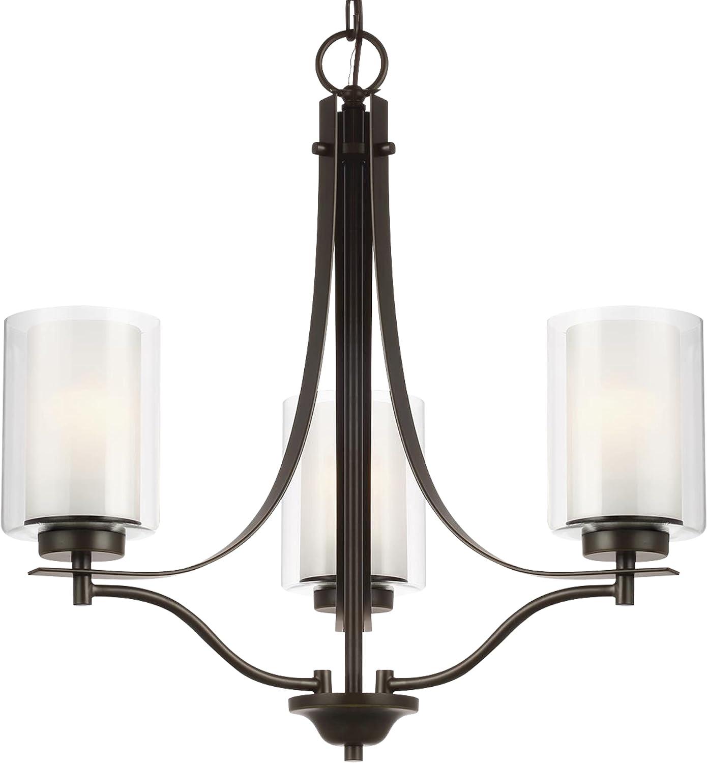 Elmwood Park Mini 3-Light Bronze Chandelier with Satin Etched Glass