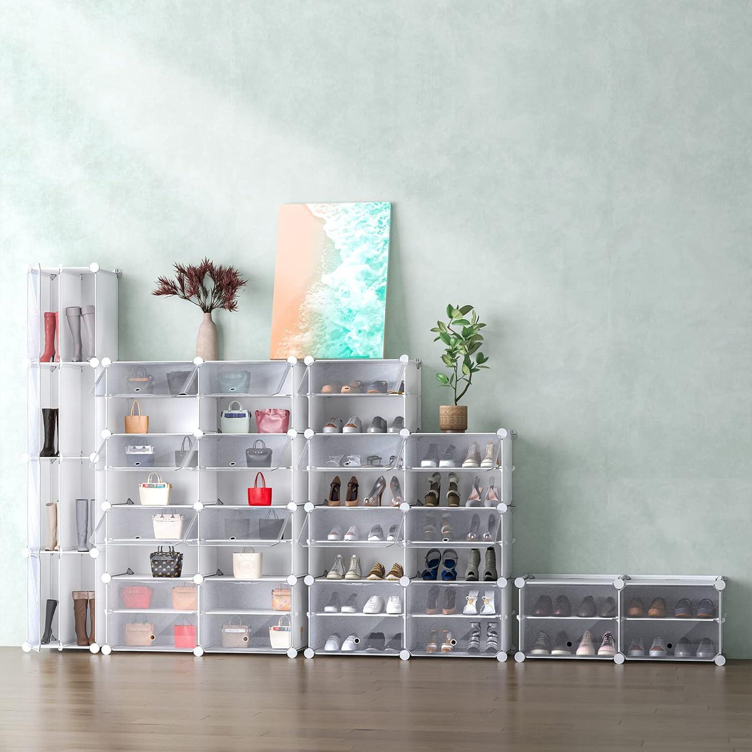 White 16-Tier Plastic and Metal DIY Shoe Rack