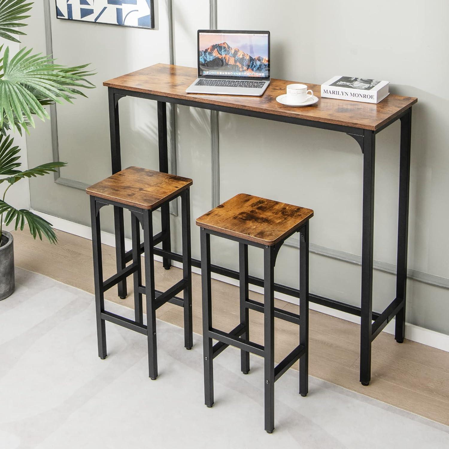 Tangkula Set of 2 Industrial Bar Stools 28" Kitchen Breakfast Bar Chairs Rustic Brown