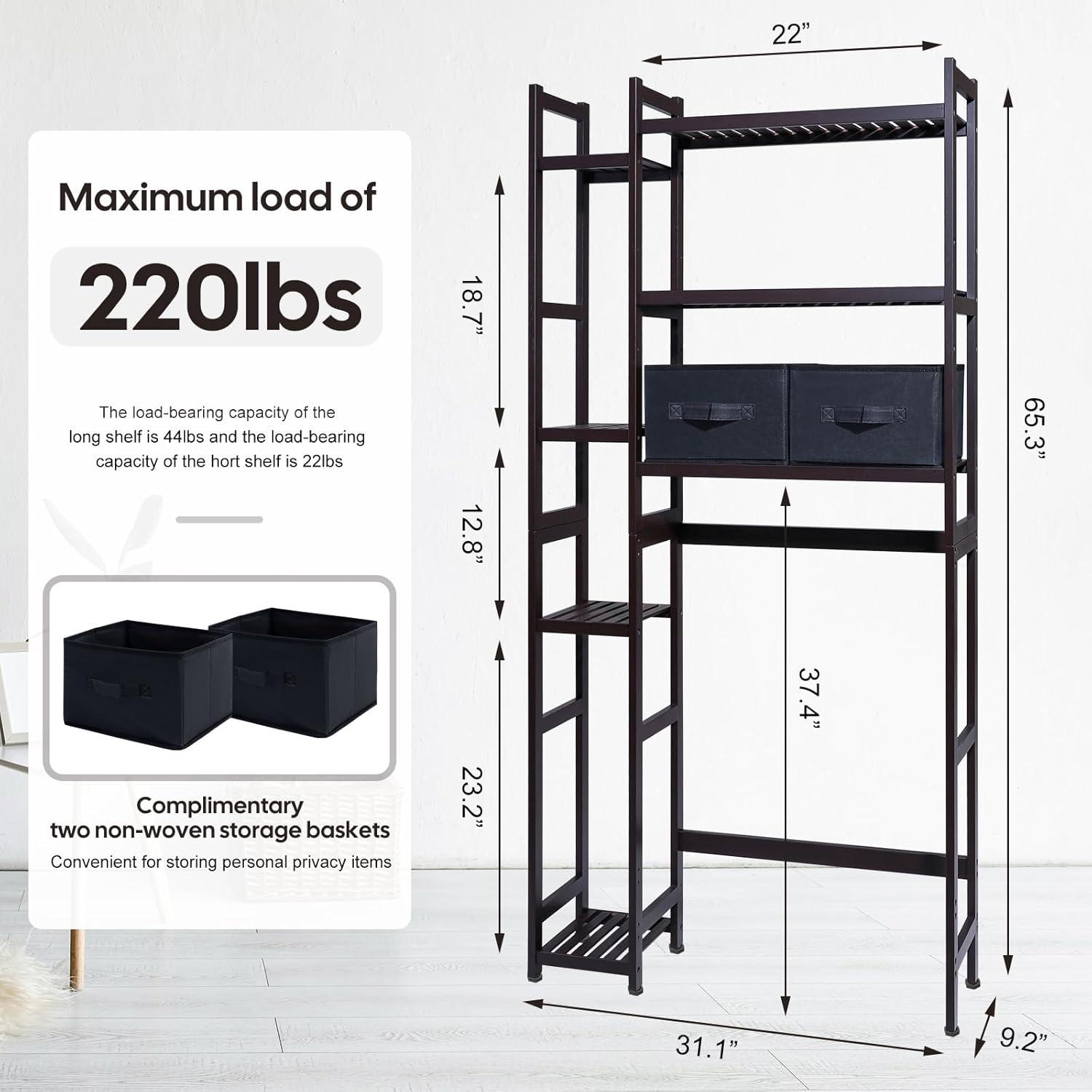 Over The Toilet Storage with Basket and Drawer, with Adjustable Shelf & Waterproof Feet Pad