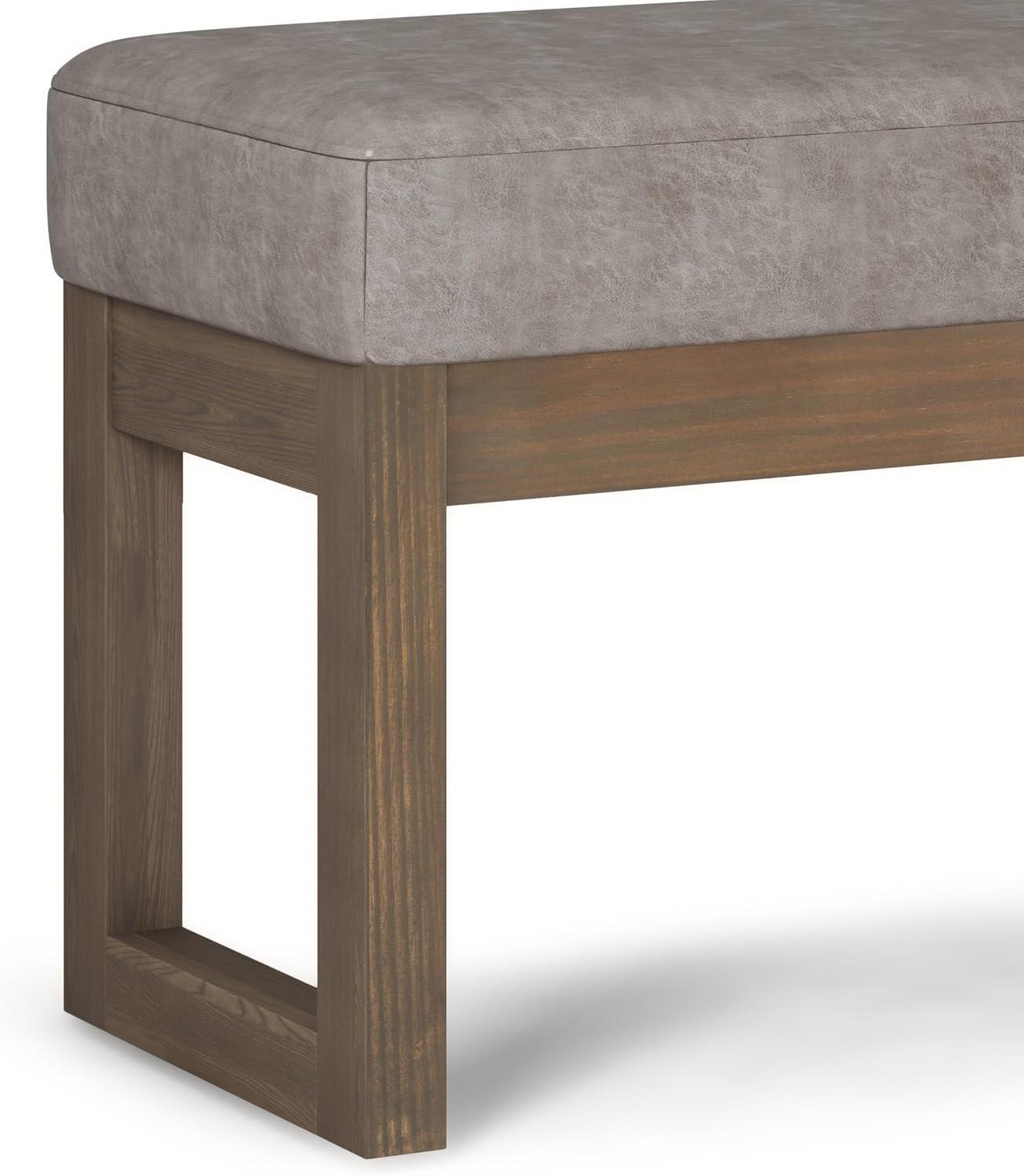 Pemberly Row 26" Faux Air Leather Ottoman Bench in Distressed Gray Taupe