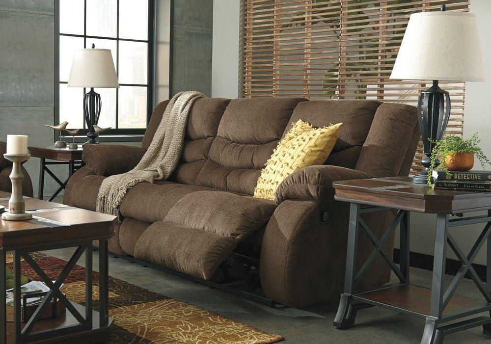 Chocolate Brown Fabric Manual Reclining Sofa with Pillow-top Arms