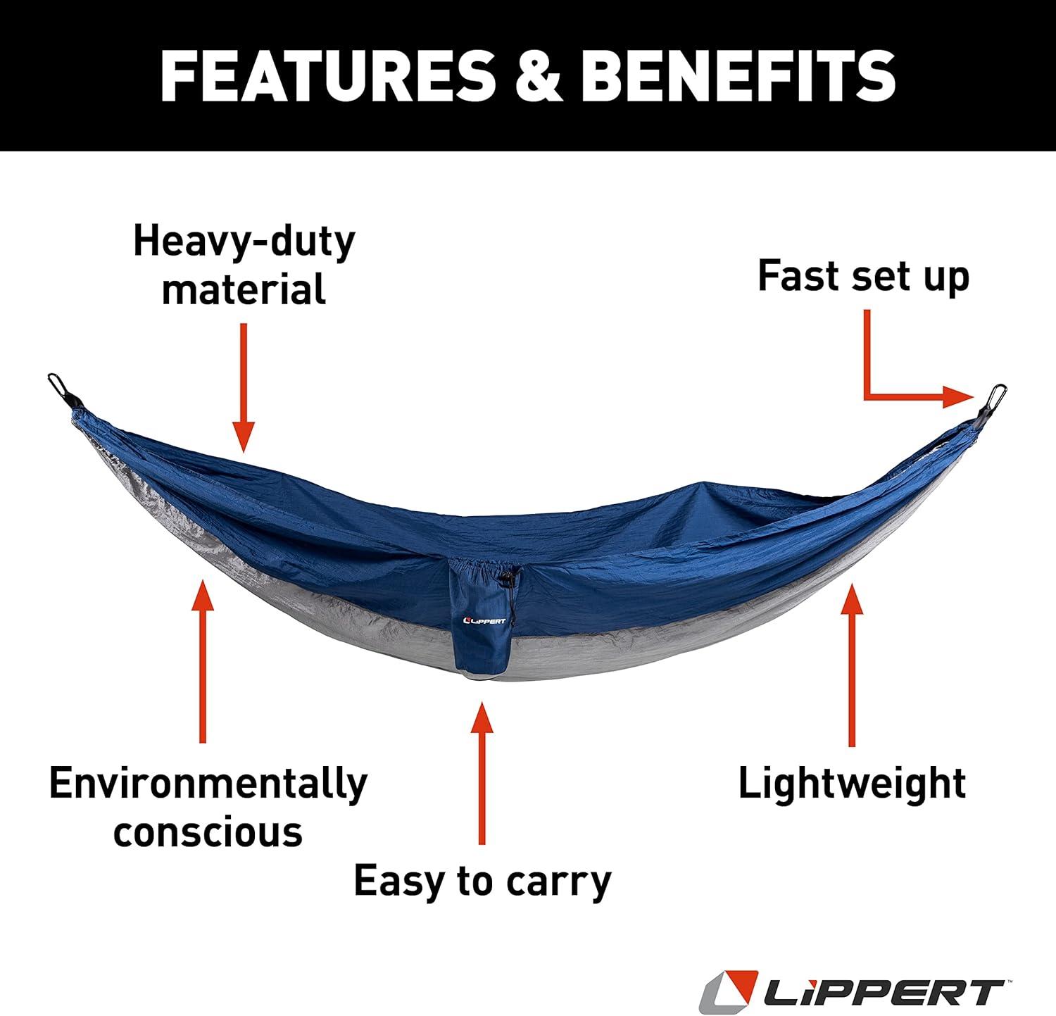 Lippert Portable Single Person Outdoor Camping Hammock Blue