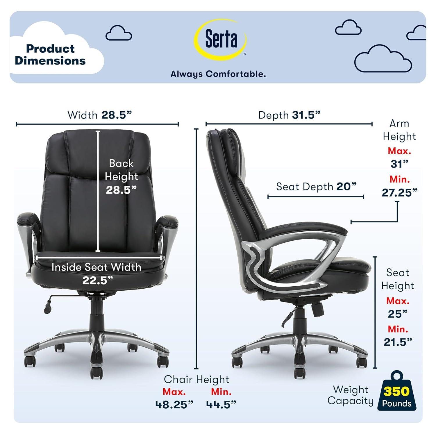 Serta Fairbanks Big and Tall High Back Executive Office and Gaming Chair with Layered Body Pillows