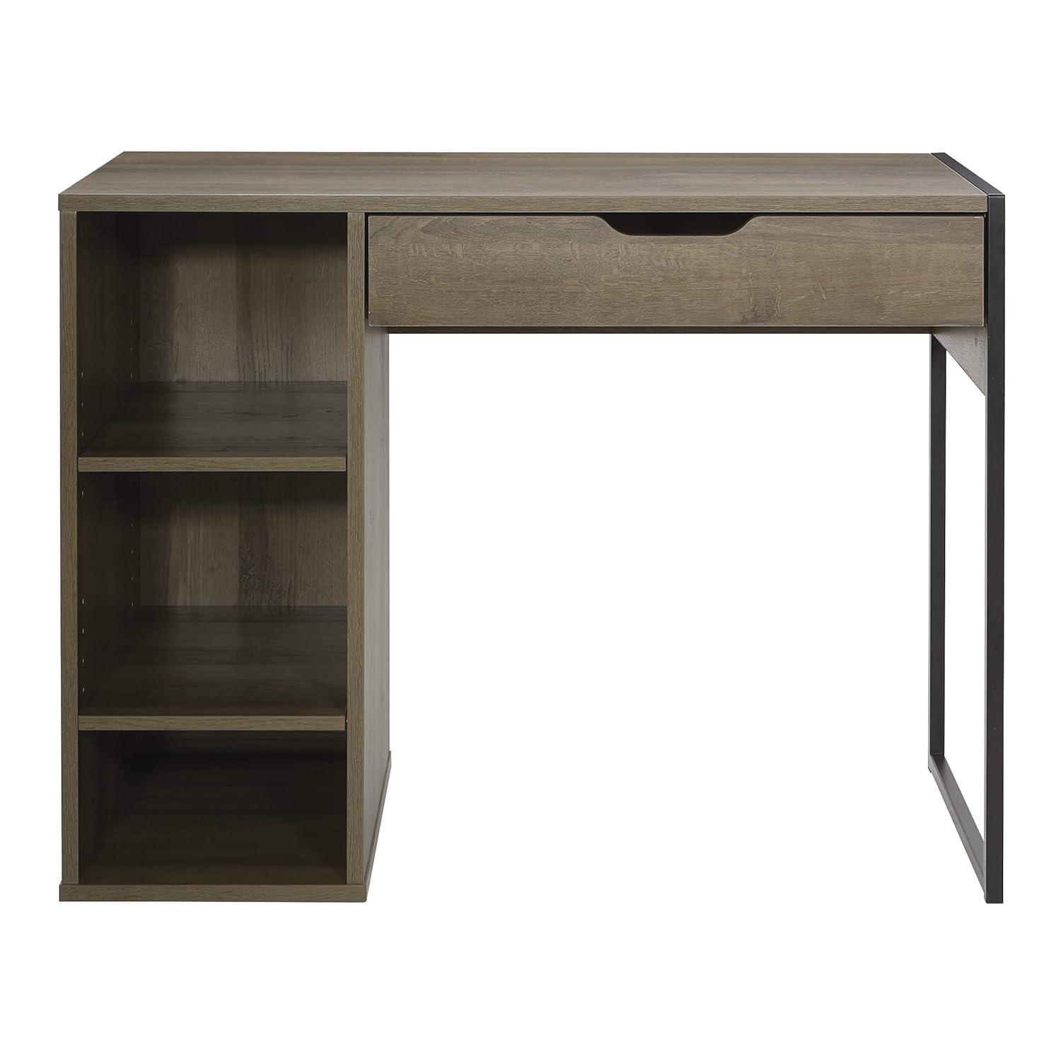Ravel Desk Gray Oak - OSP Home Furnishings: Modern 40" Office Workstation with Storage Shelf & Drawer