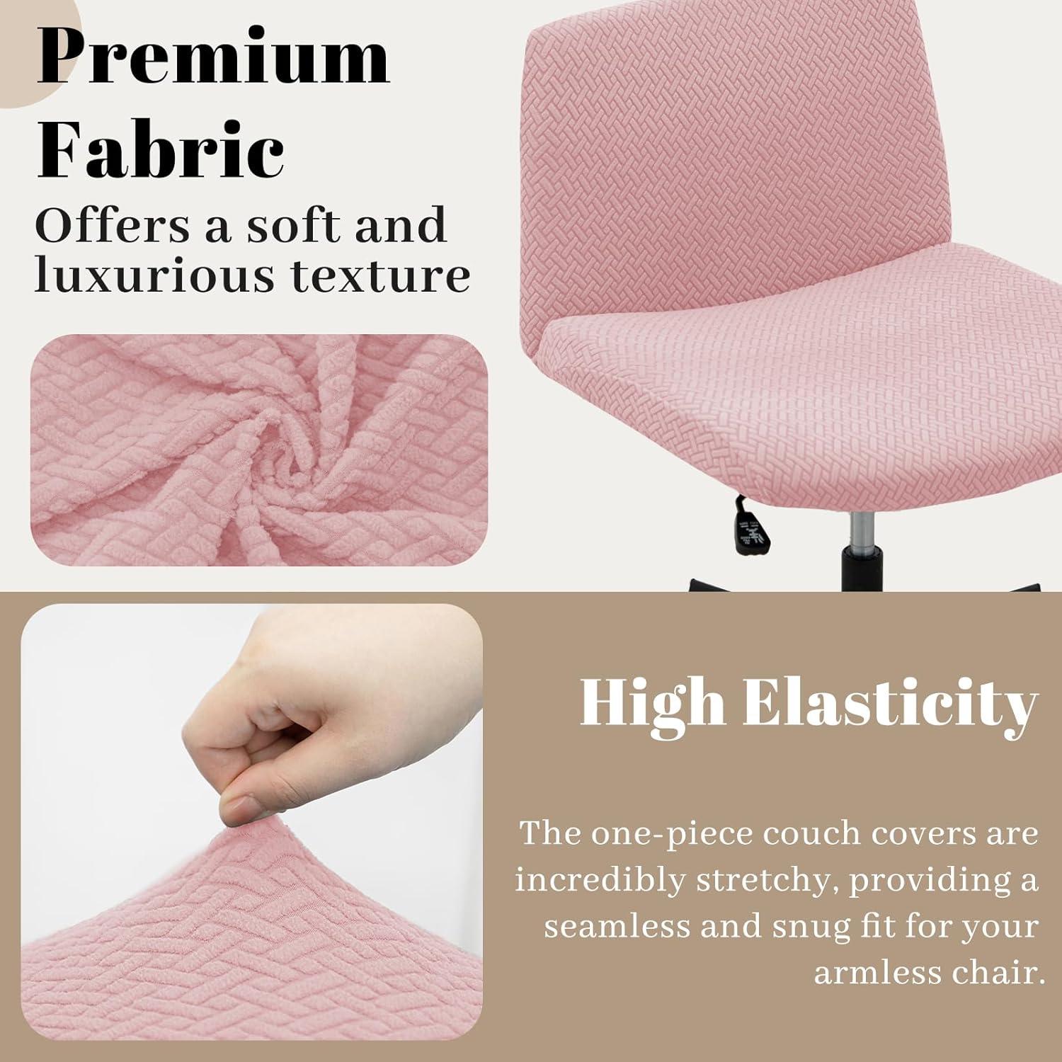 FDW Home Office Chair Armless Cross Legged Desk Chair with Swivel Base and Adjustable Height Upholstered in Faux Leather, Pink