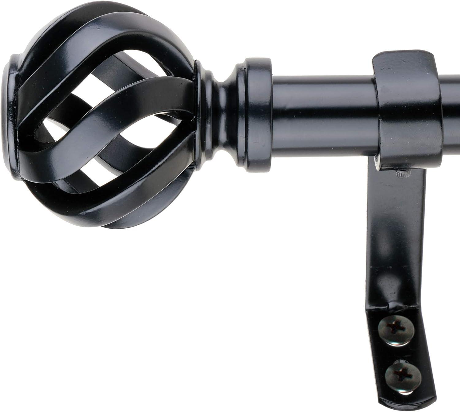 Adjustable Black Metal Curtain Rod Set with Finial, 18-36 Inches