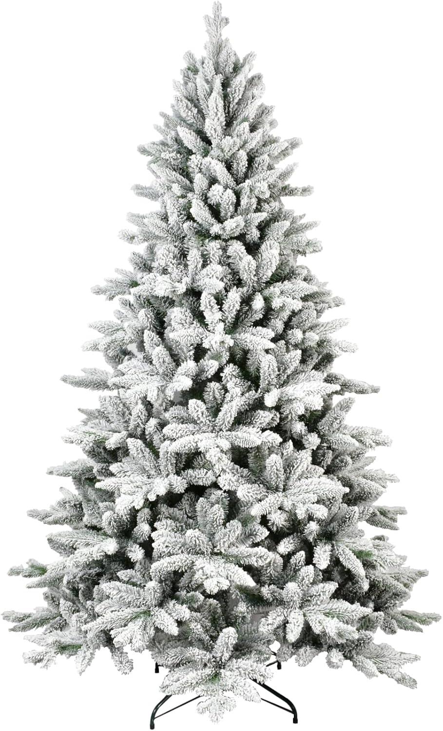 7-Foot Snow Flocked White PVC Christmas Tree with Metal Stand