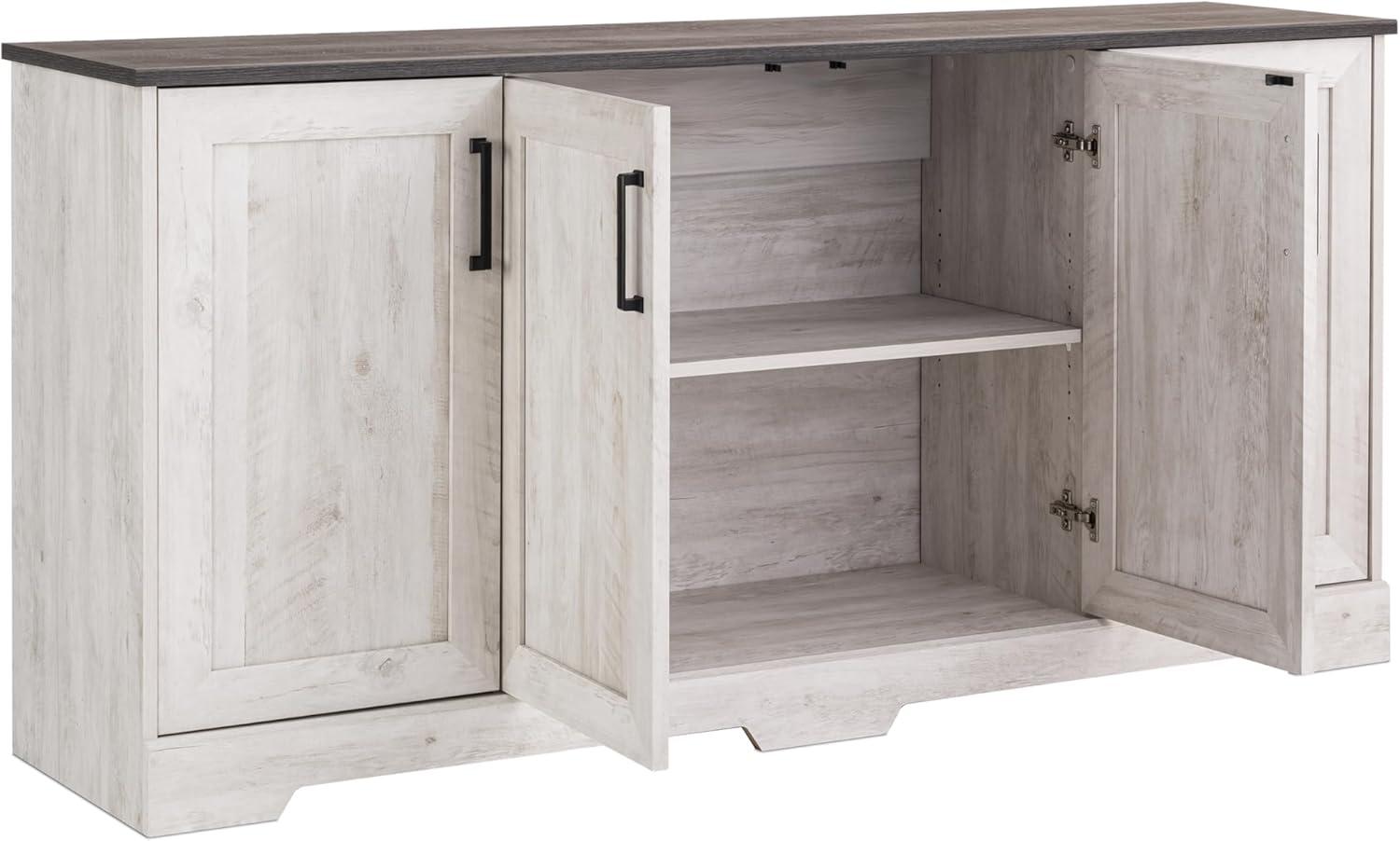 Prepac Rustic Ridge 4 Door Console Table with Storage, Washed White Storage Cabinet with Doors and Shelves, Sideboard Storage Cabinet 66" W x 31.75" H x 16" D, ACBG-1620-1