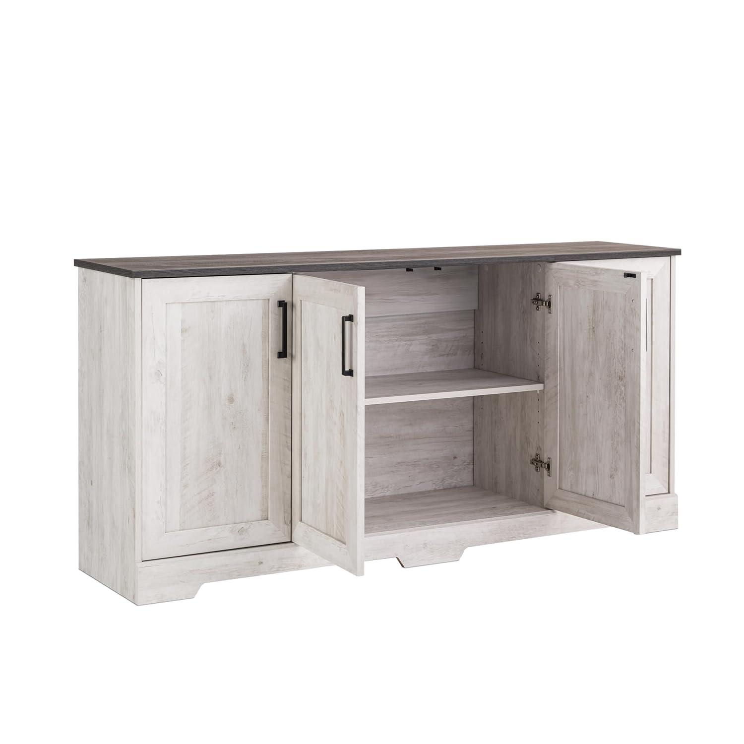 Prepac Rustic Ridge 4 Door Console Table with Storage, Washed White Storage Cabinet with Doors and Shelves, Sideboard Storage Cabinet 66" W x 31.75" H x 16" D, ACBG-1620-1