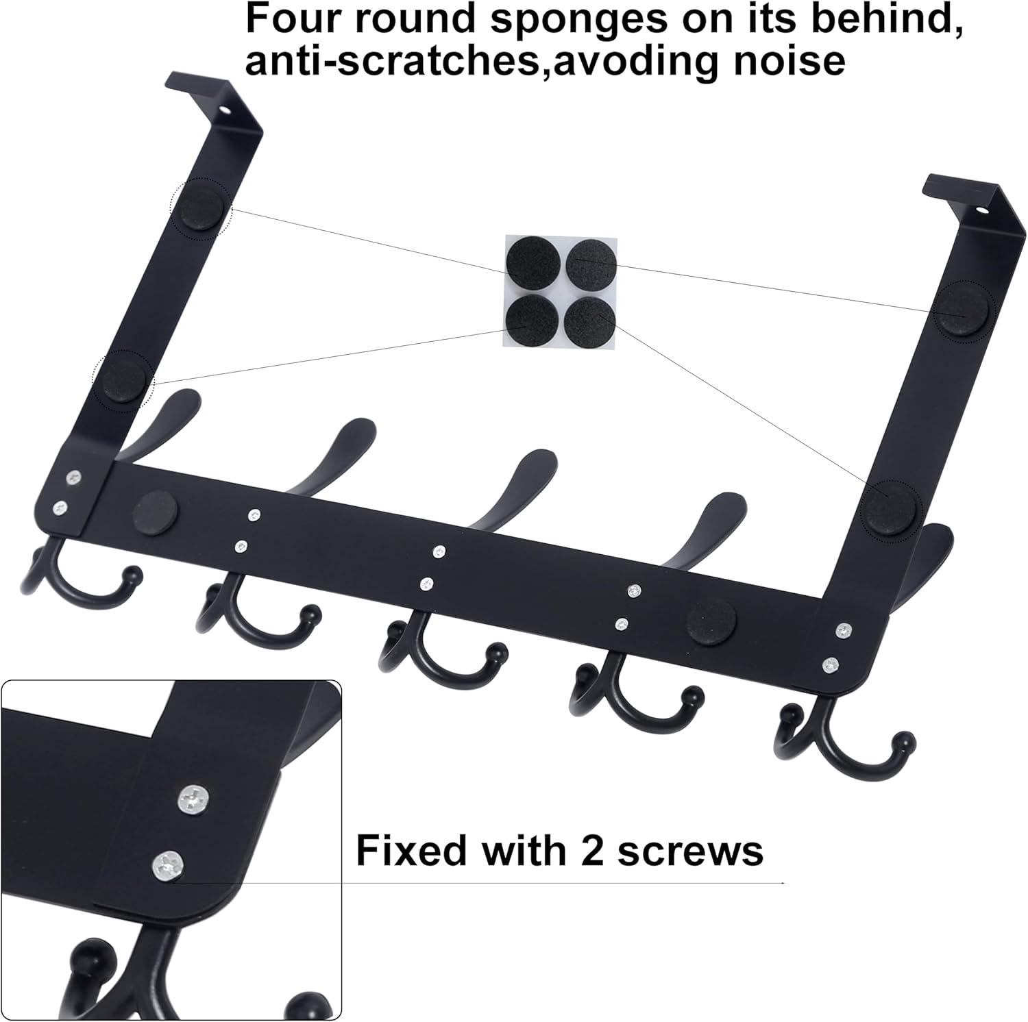 WEBI Over The Door Hook,Door Hanger Hook Rack with 5 Tri Hooks for Hanging Coats,Over Door Towel Rack Door Coat Towel Hanger Door Coat Rack for Bathroom,Behind Back of Door,Black