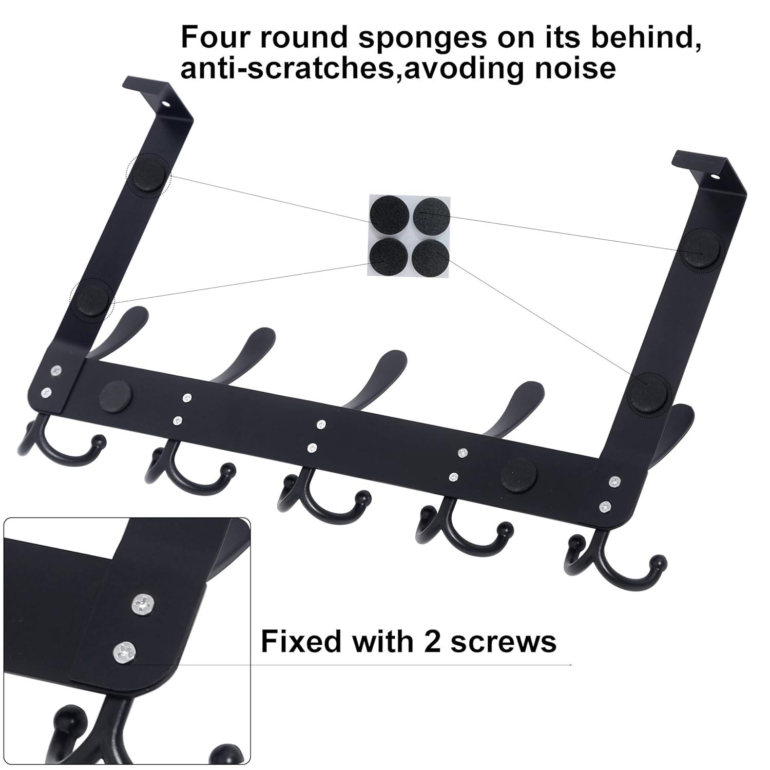 WEBI Over The Door Hook,Door Hanger Hook Rack with 5 Tri Hooks for Hanging Coats,Over Door Towel Rack Door Coat Towel Hanger Door Coat Rack for Bathroom,Behind Back of Door,Black