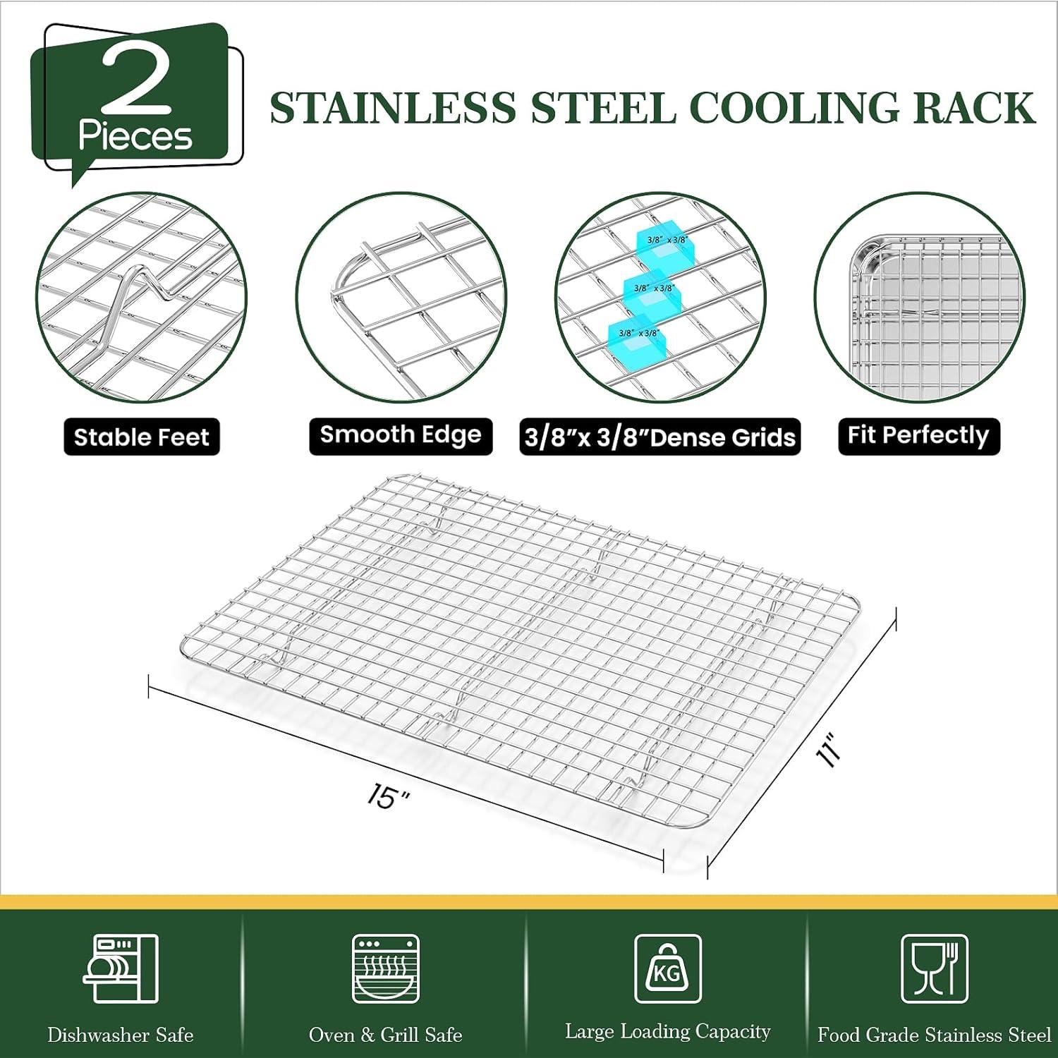 Baking Sheet Pan with Rack Set, 16”x12” Stainless Steel Cookie Sheet for Oven Cooking Roasting, Rimmed Textured Metal Tray with Wire Cooling Rack for Resting Bacon Meat Steak - Dishwasher Safe