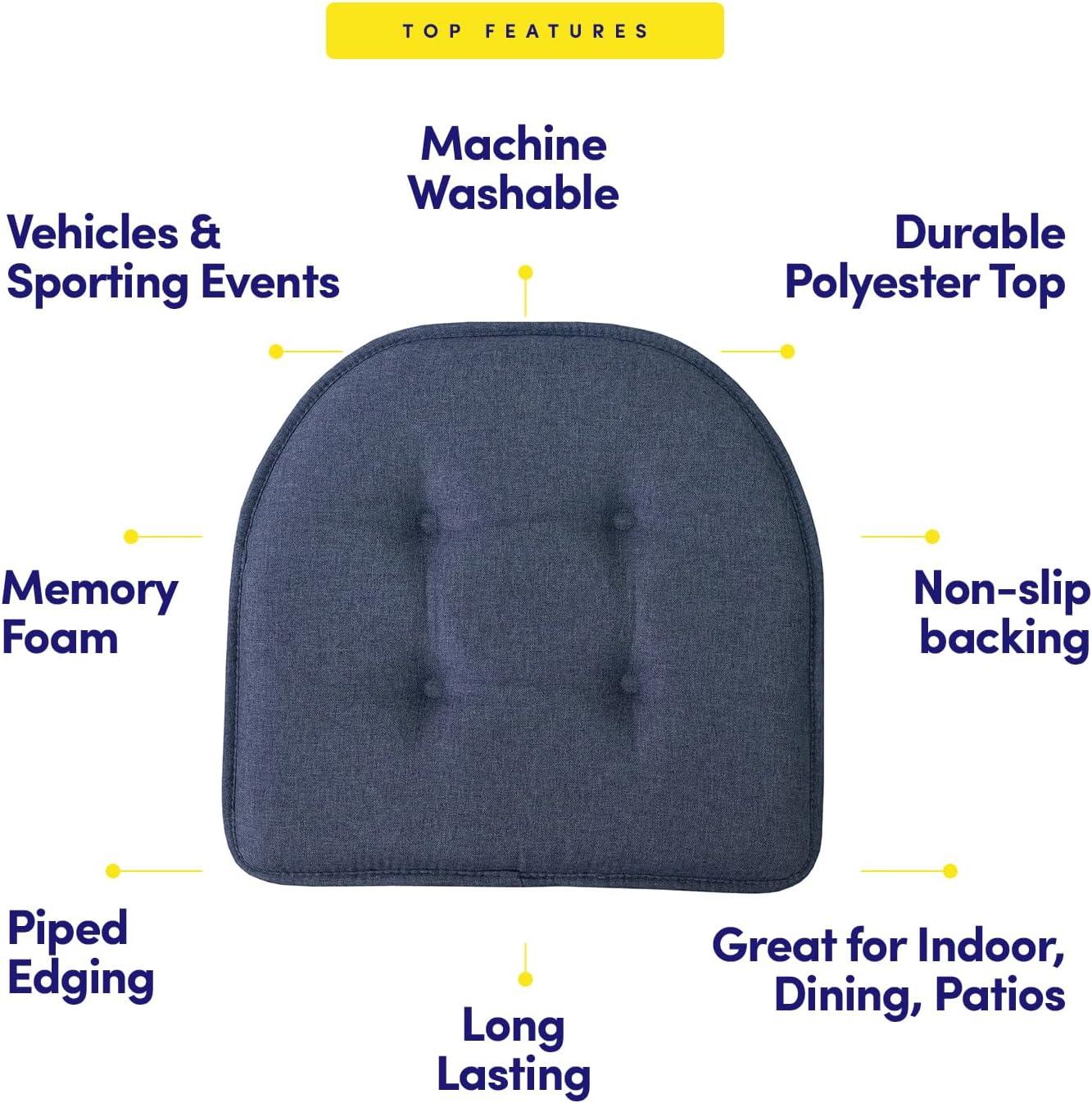 Denim Blue Memory Foam U-Shaped Chair Cushions, 6 Pack